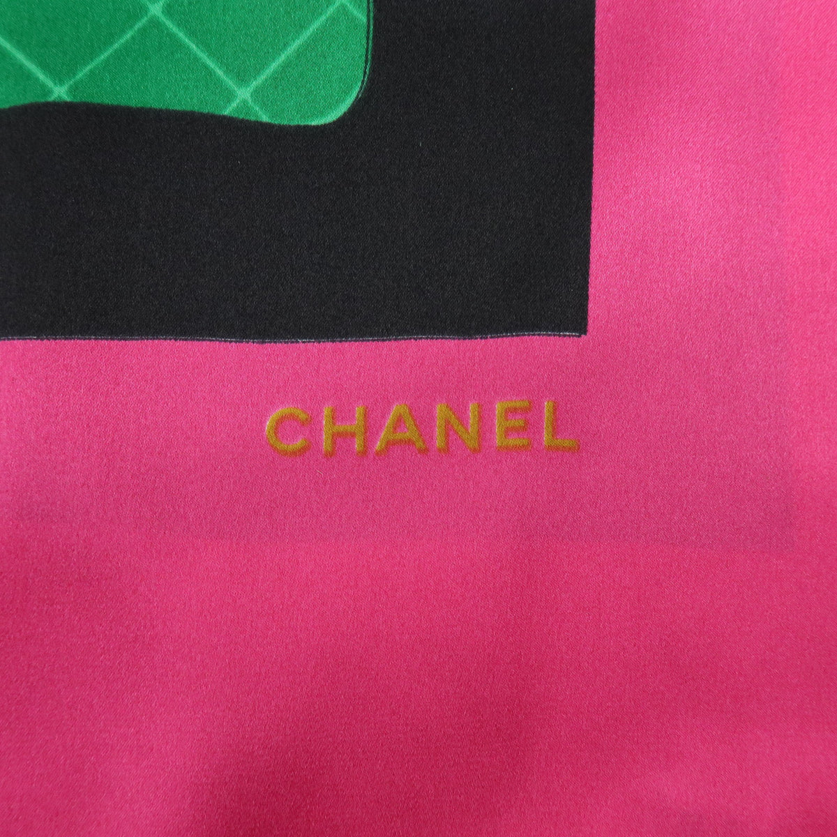 CHANEL Silk 100% Scarf Matelasse Bag Print Black Pink Green Blue