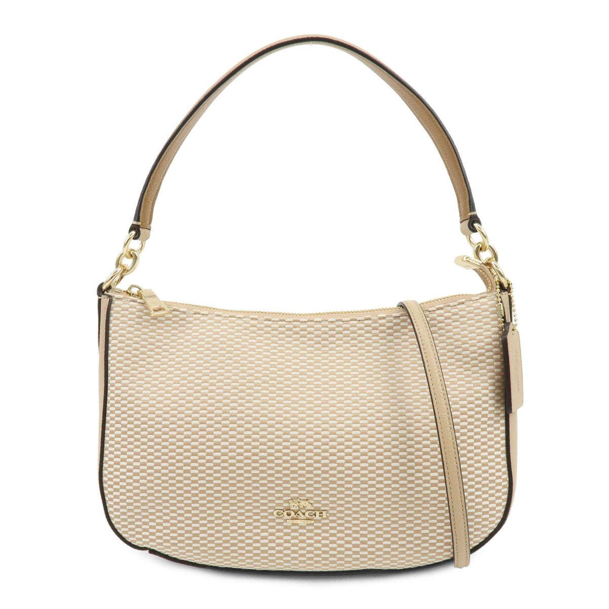 COACH Canvas Leather 2Way Shoulder Bag Hand Bag Beige