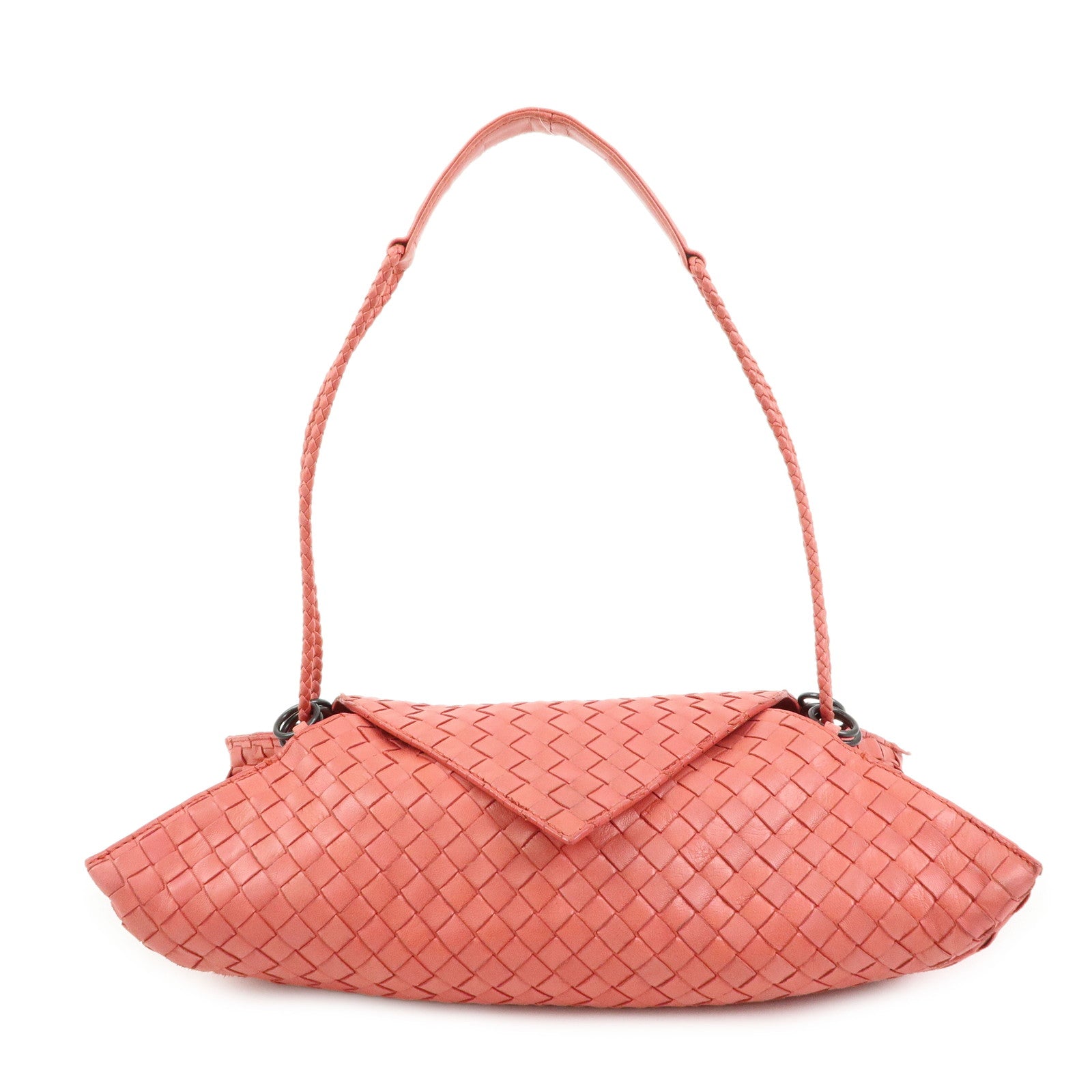 BOTTEGA VENETA Intracciato Leather Shoulder Bag  Hand Bag Coral V0016