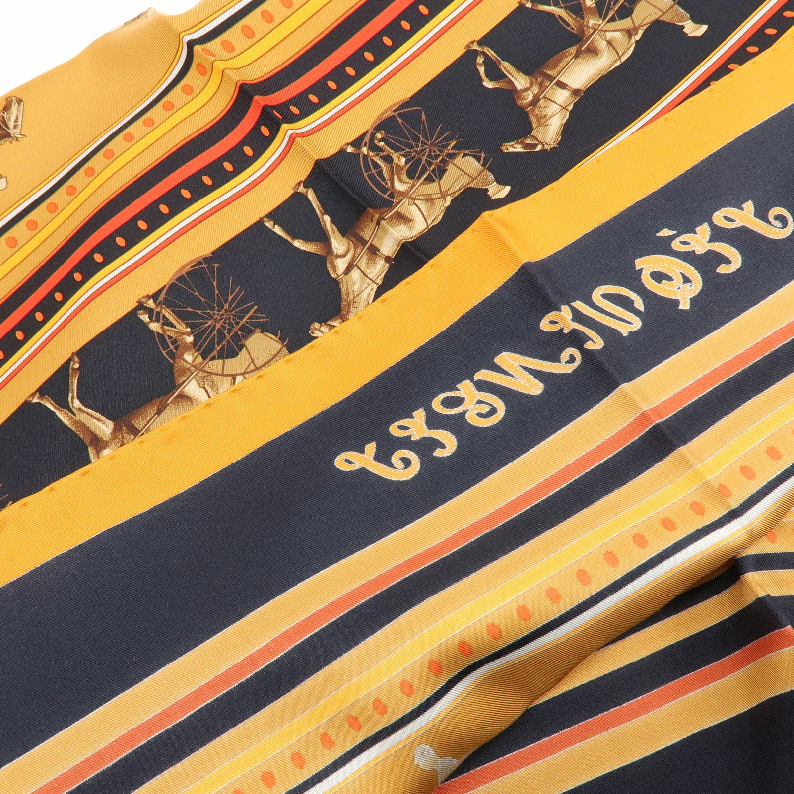 HERMES Carre 90 Silk 100% Scarf SEQUENCES Orange Black