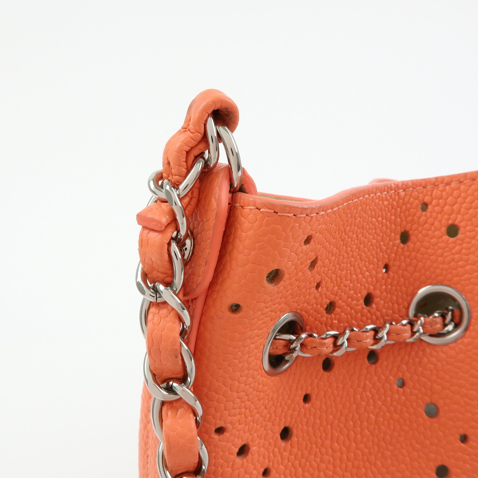 CHANEL COCO Mark Caviarskin Chain Shoulder Bag Hand Bag Orange