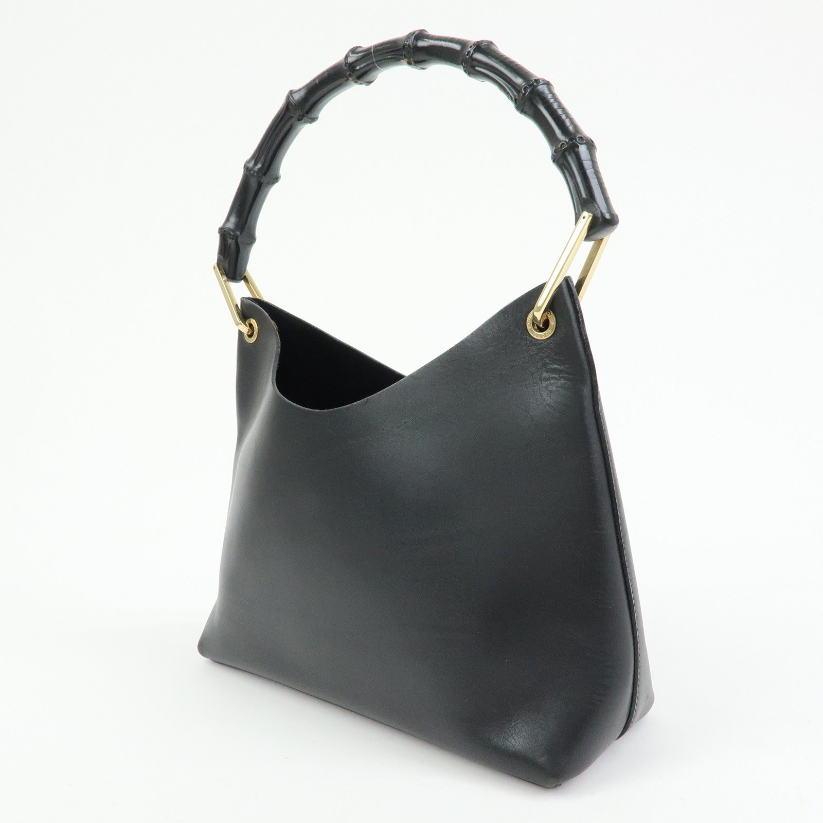 GUCCI Bamboo Leather Shoulder Bag Hand Bag Black 001.2058.1883.0