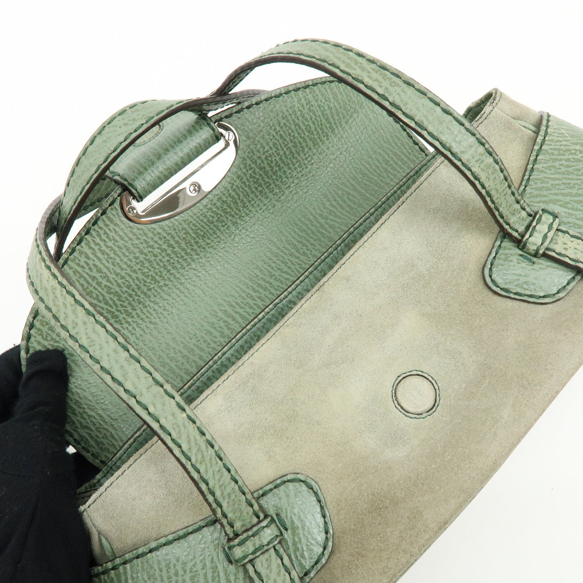TOD'S Logo Suede Embossed Leather Hand Bag Shoulder Bag Sage Green