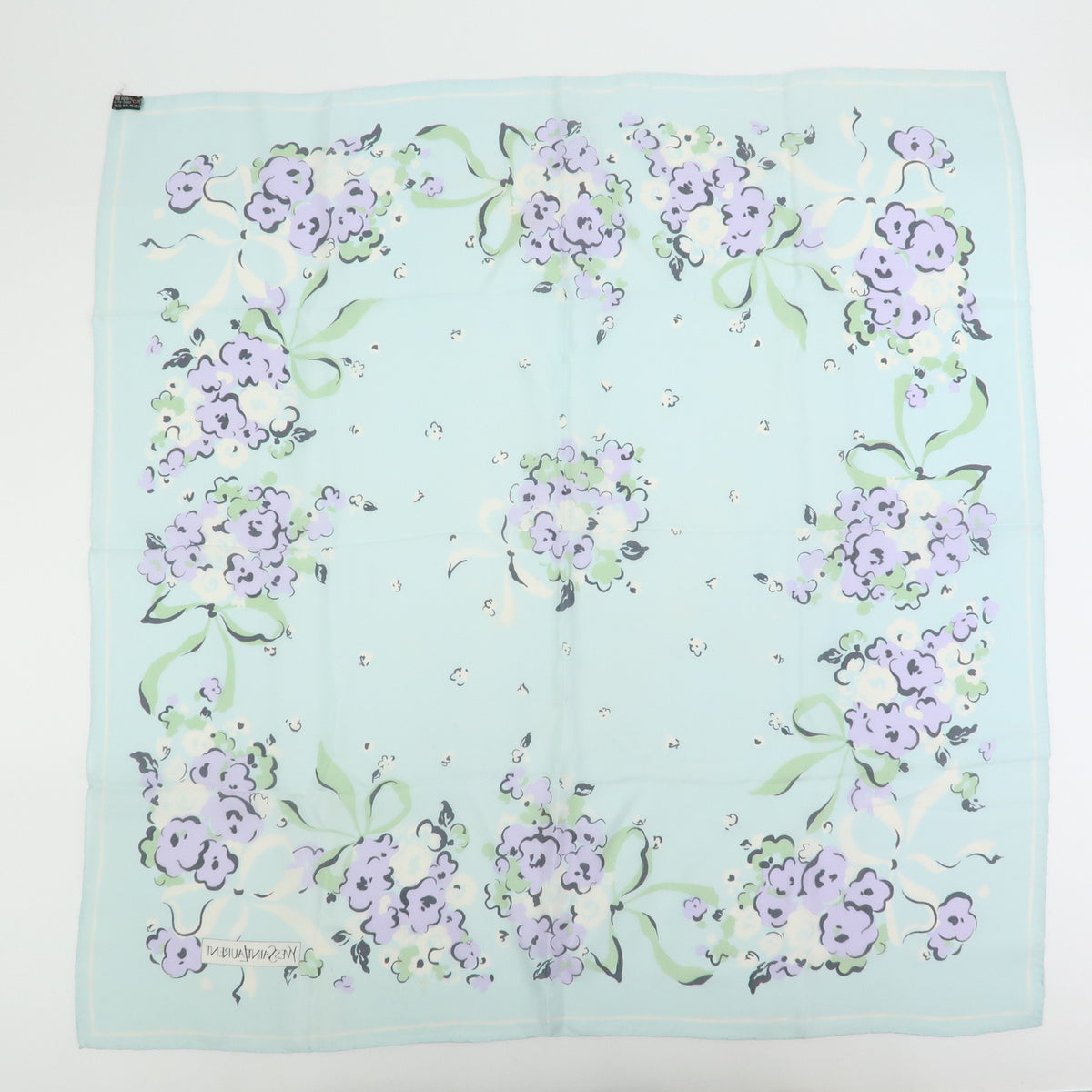 YSL BURBERRY Lot of 2 Silk 100% Scarf Nova Plaid Flower Blue Beige