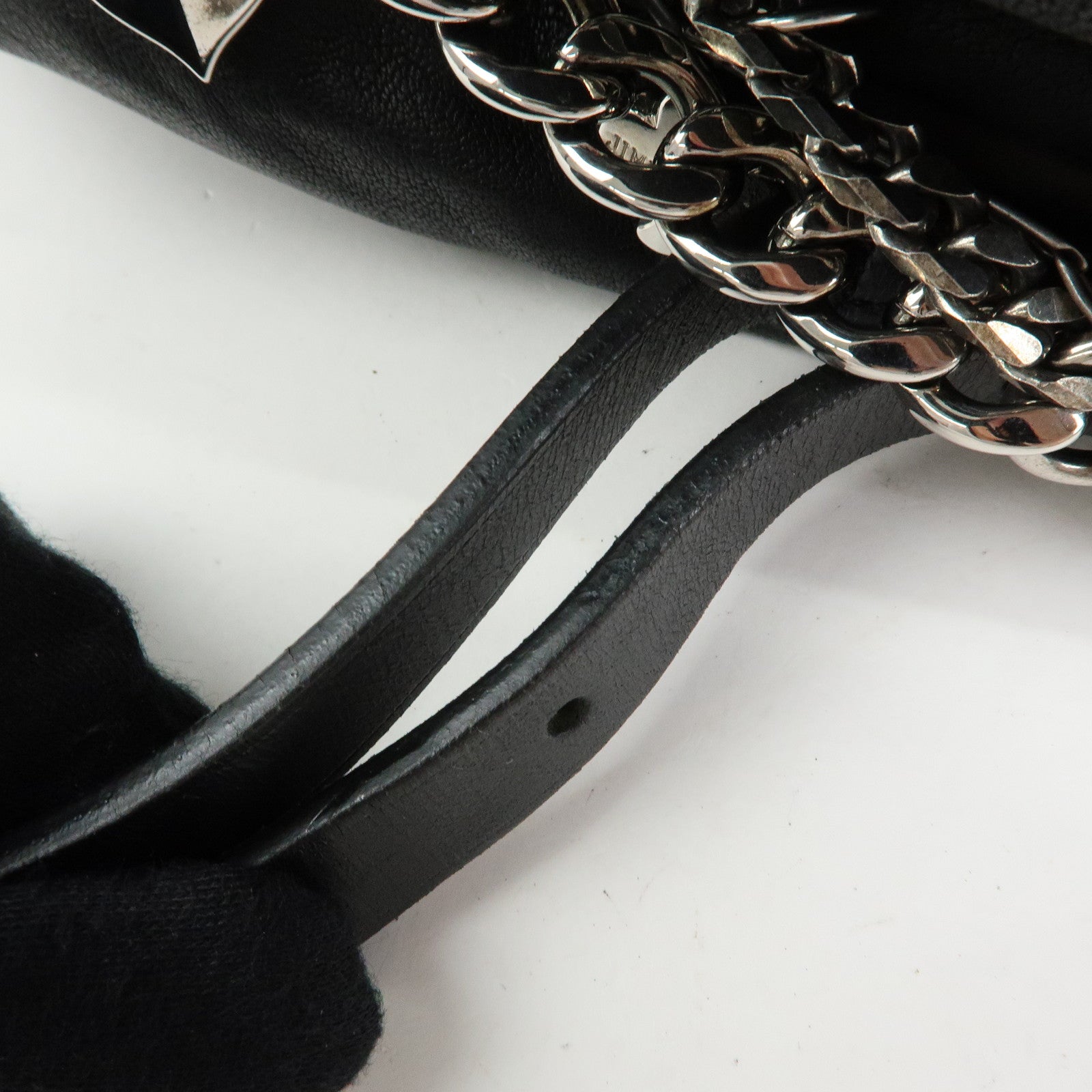 JIMMY CHOO Leather Shoulder Bag Crossbody Bag Metal Chain Black