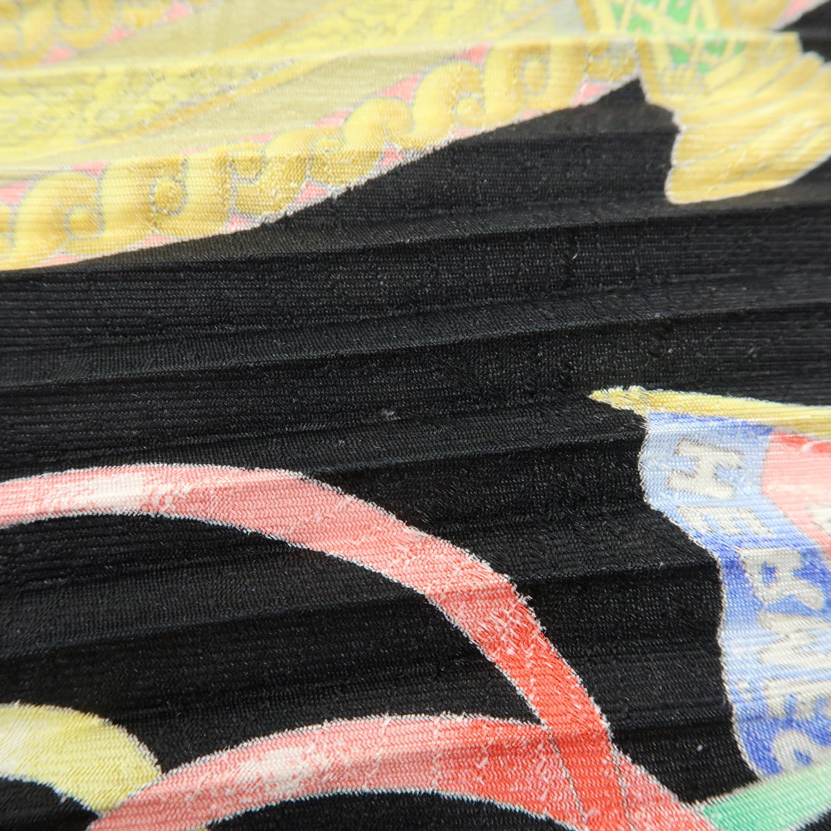 HERMES Pleated Carre 90 Silk 100% Luna Park Black Multicolor