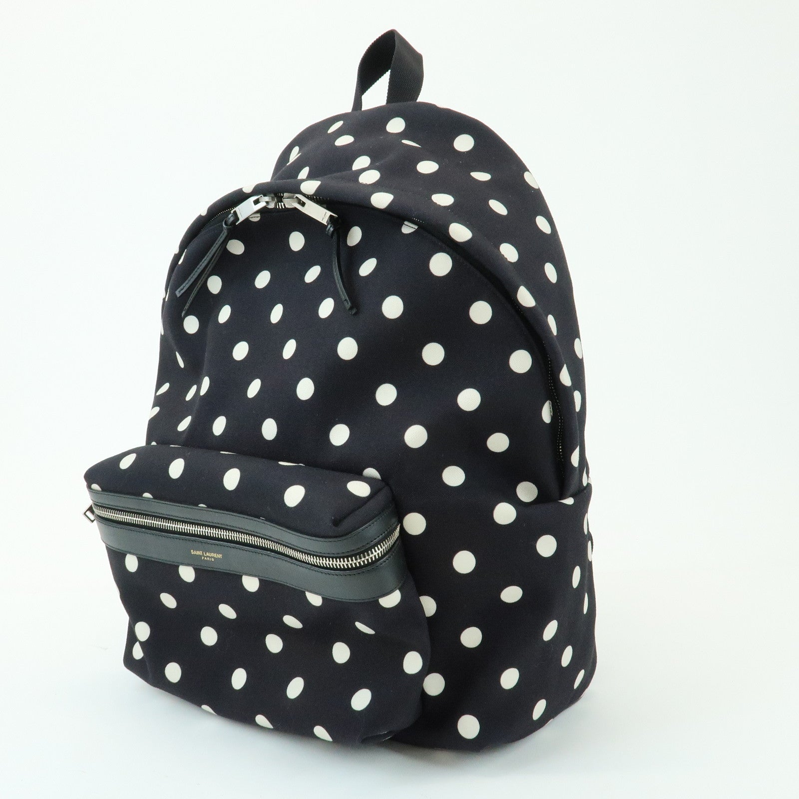SAINT LAURENT PARIS City Canvas Backpack Rucksack Polka Dot Black White