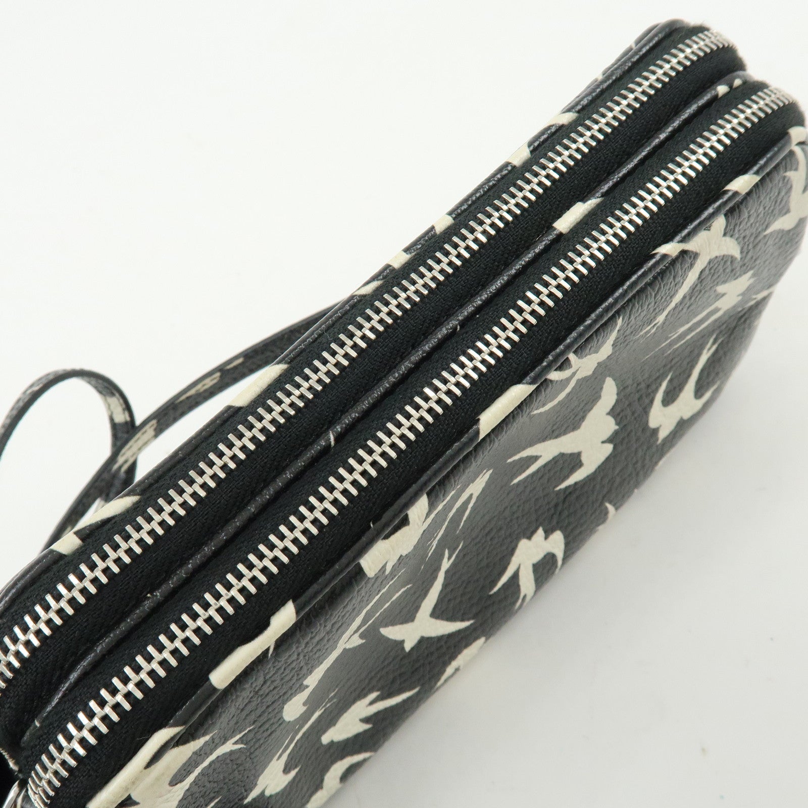 MIU MIU Swallow Madras Leather Shoulder Bag Black White 5ZH011