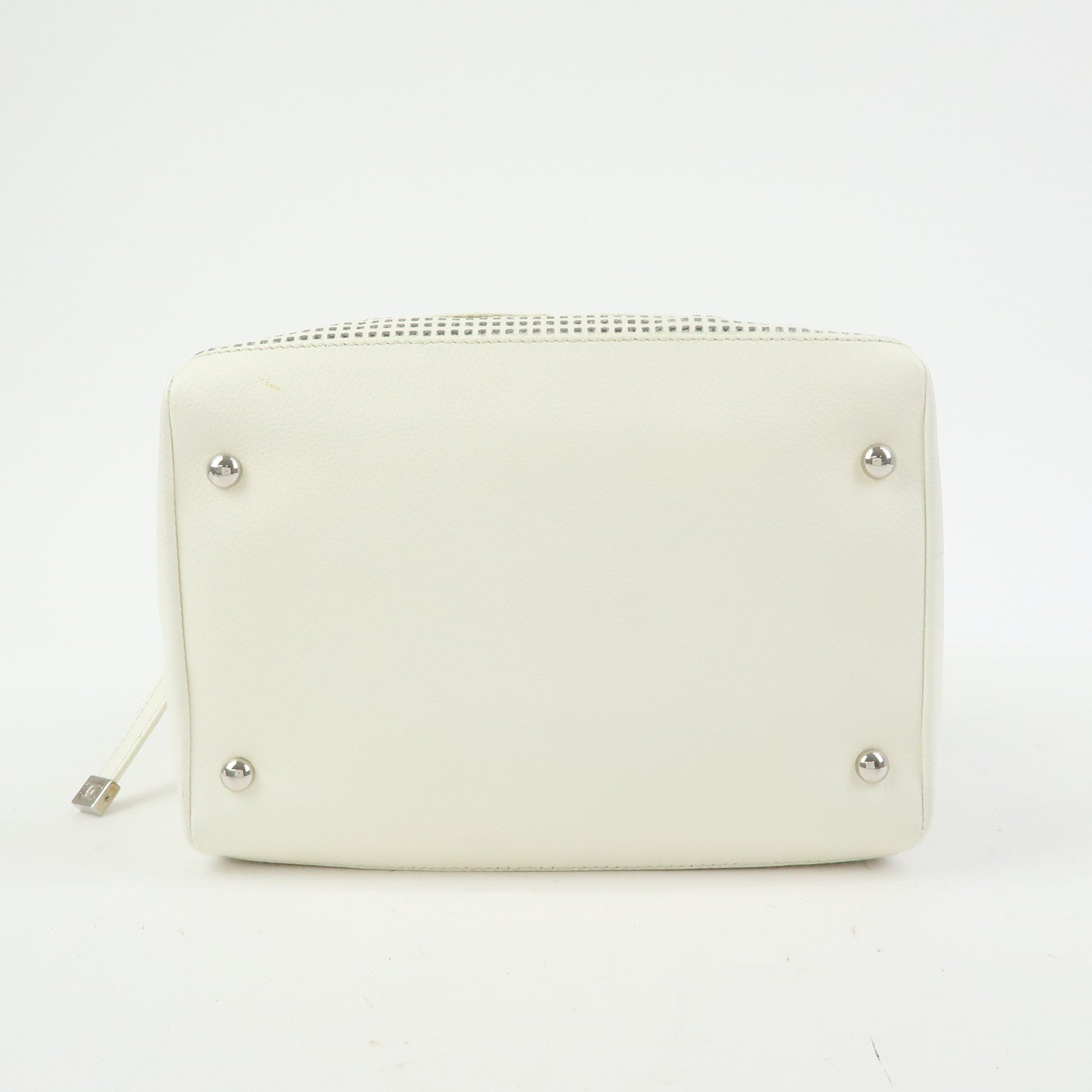 CHANEL COCO Mark Calf Leather Hand Bag Perforated Design Ivory