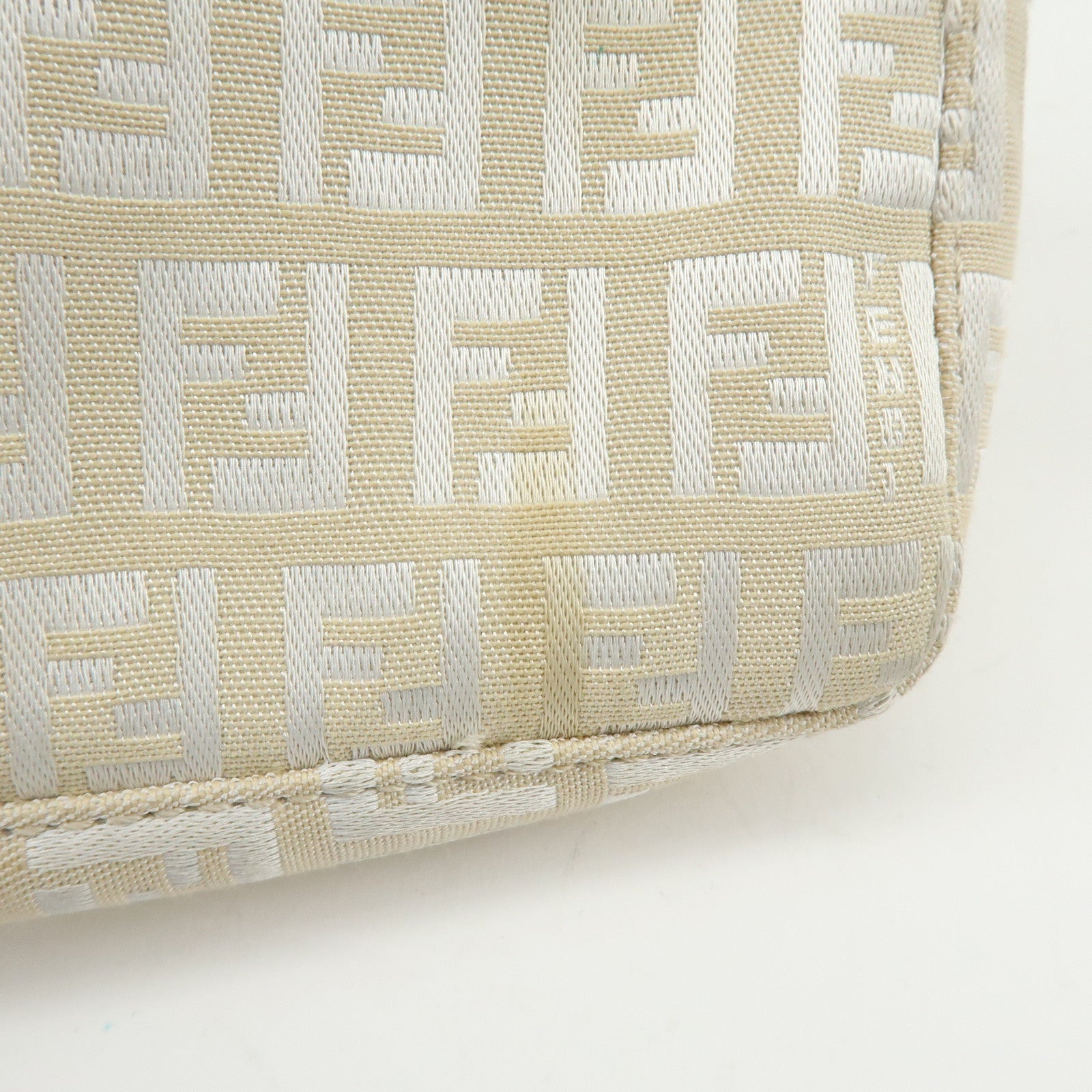 FENDI Zucchino Canvas Leather Shoulder Bag Hand Bag Beige White 8BR042