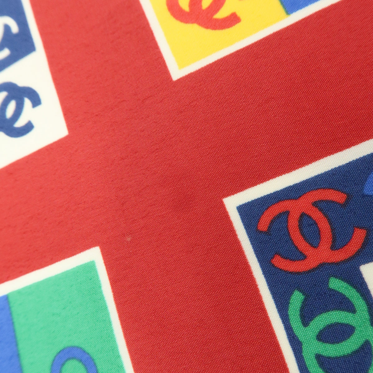 CHANEL COCO Mark Logo Silk 100% Scarf Red Multicolor