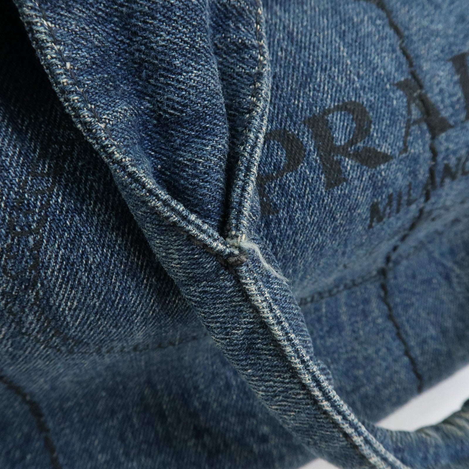 PRADA Triangle Logo Canapa Large Denim Tote Bag Hand Bag B1872B