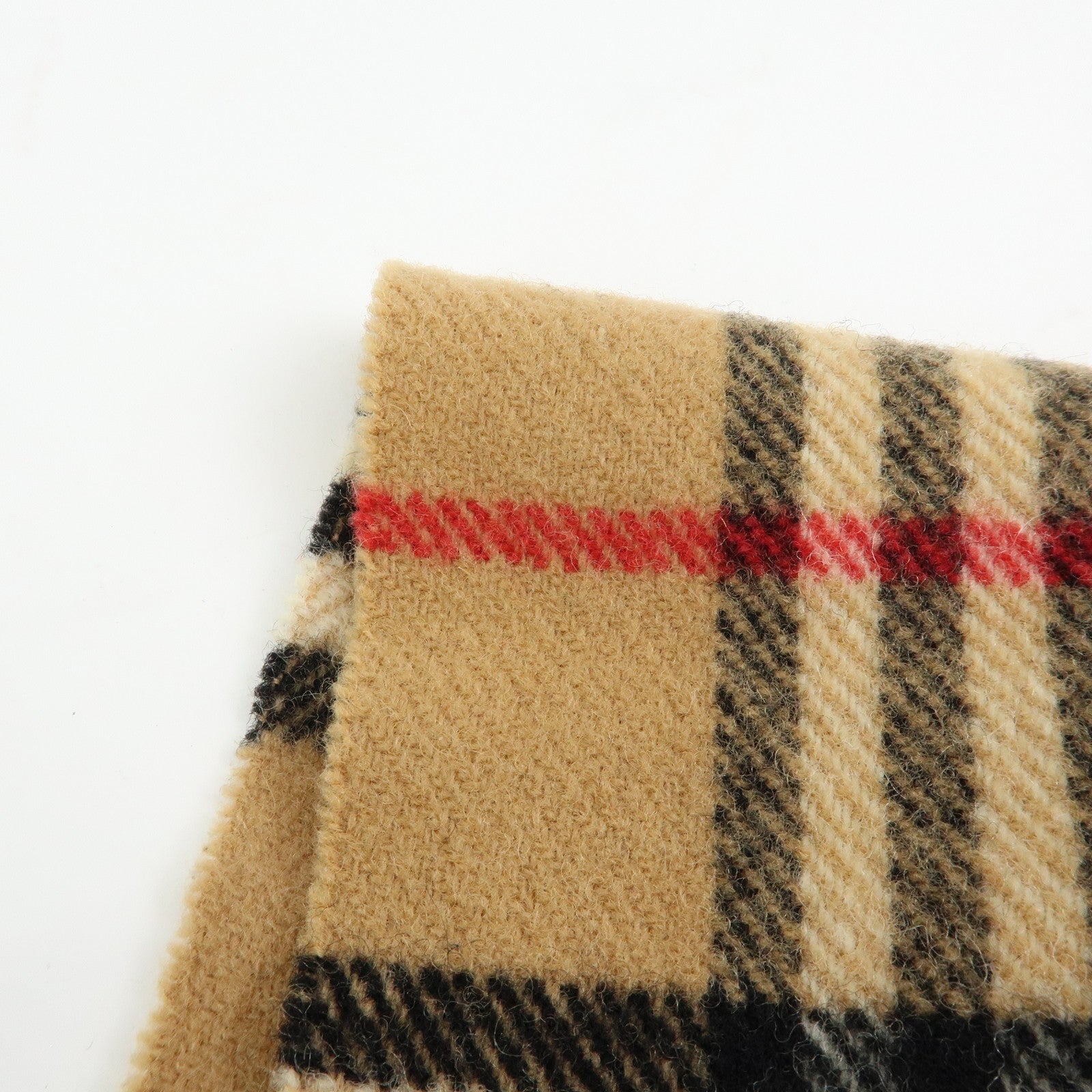 BURBERRY Nova Plaid Wool 100% Fringe Scarf Camel Black Red