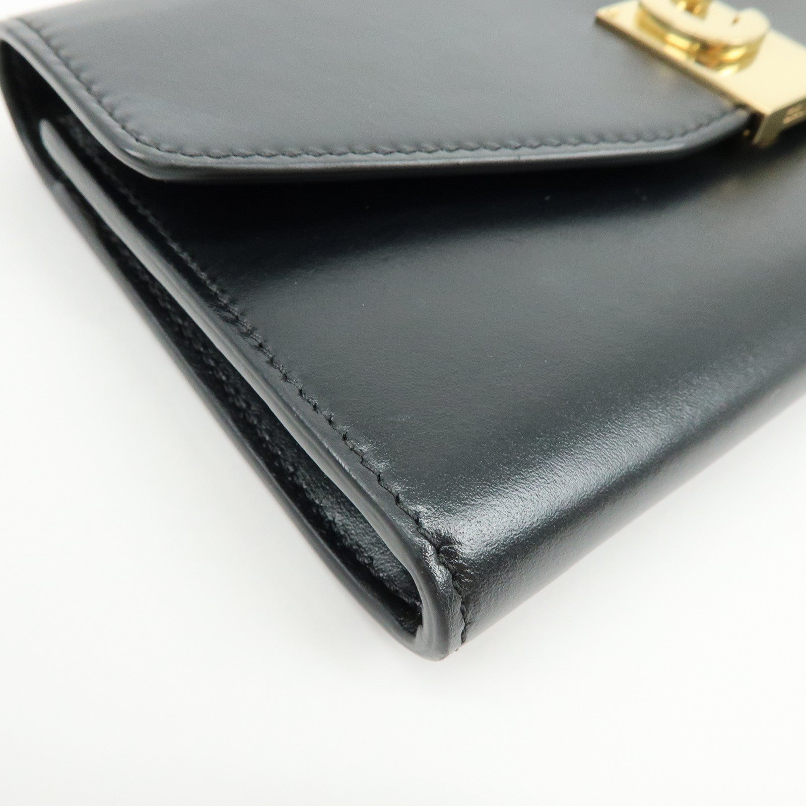 CELINE C Logo Leather Chain Long Flap Wallet Black