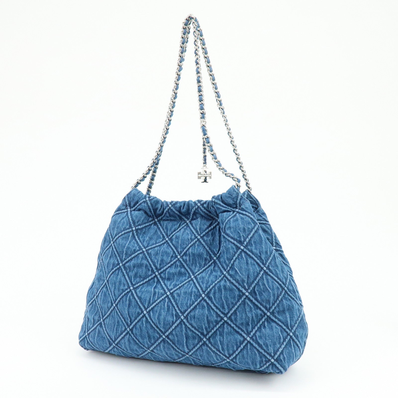 TORY BURCH Hobo Denim Chain Shoulder Bag Tote Bag Blue
