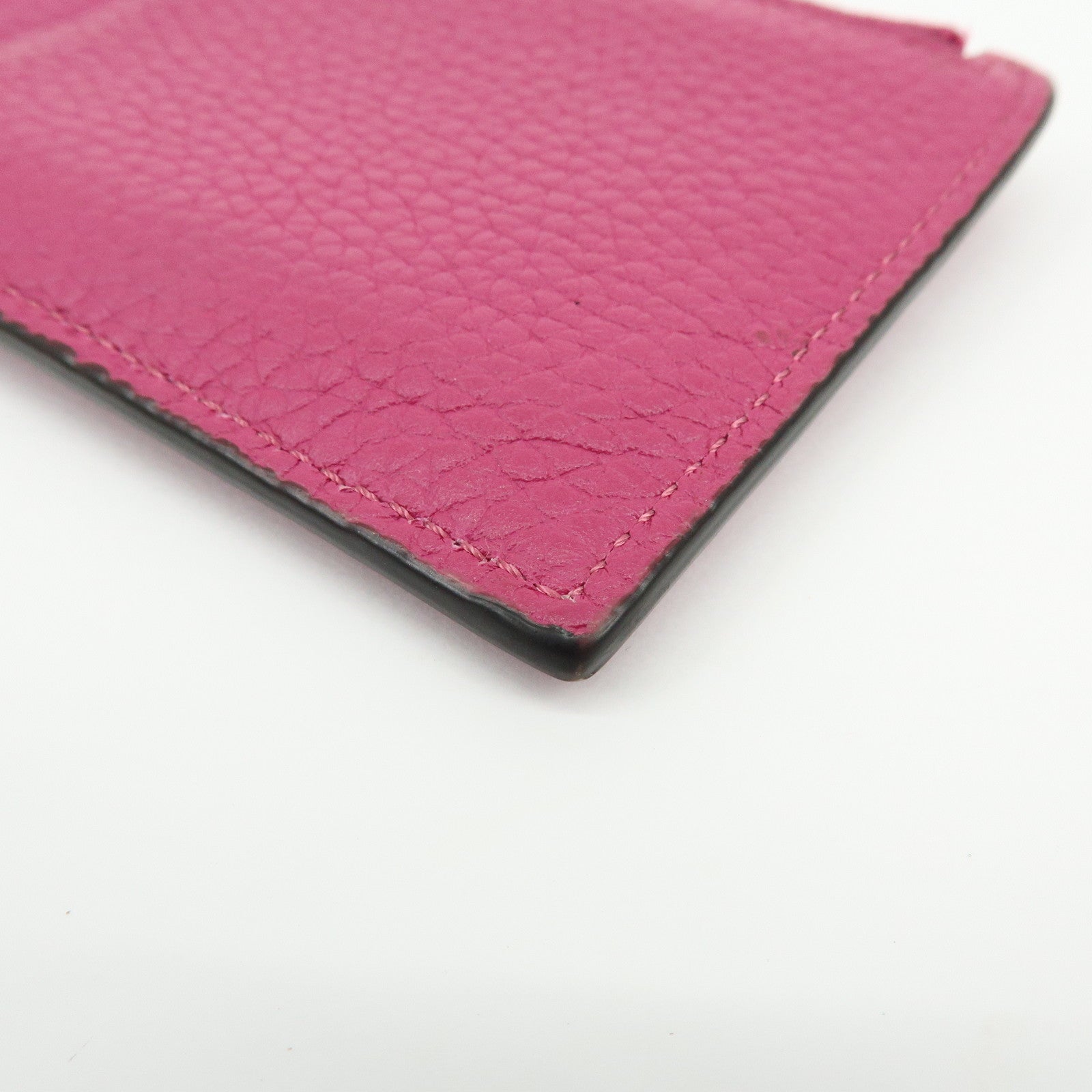 FENDI Logo Selleria Calf Leather Card Case Pink 8M0489