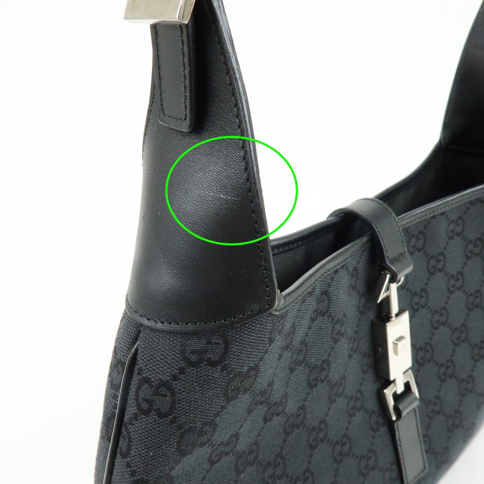 GUCCI Jackie GG Canvas Leather Shoulder Bag Hand Bag Black 001 3306