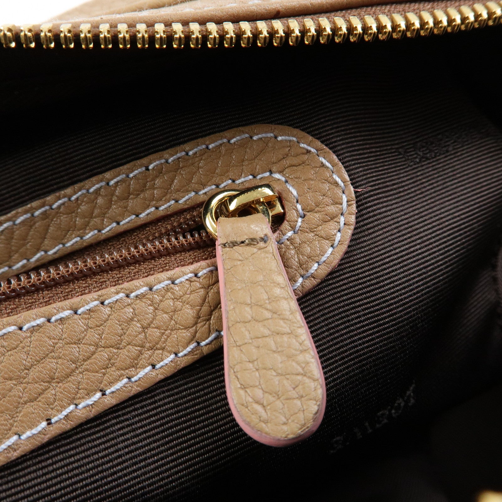 LOEWE Senda Stitches Leather Hand Bag Boston Bag Beige