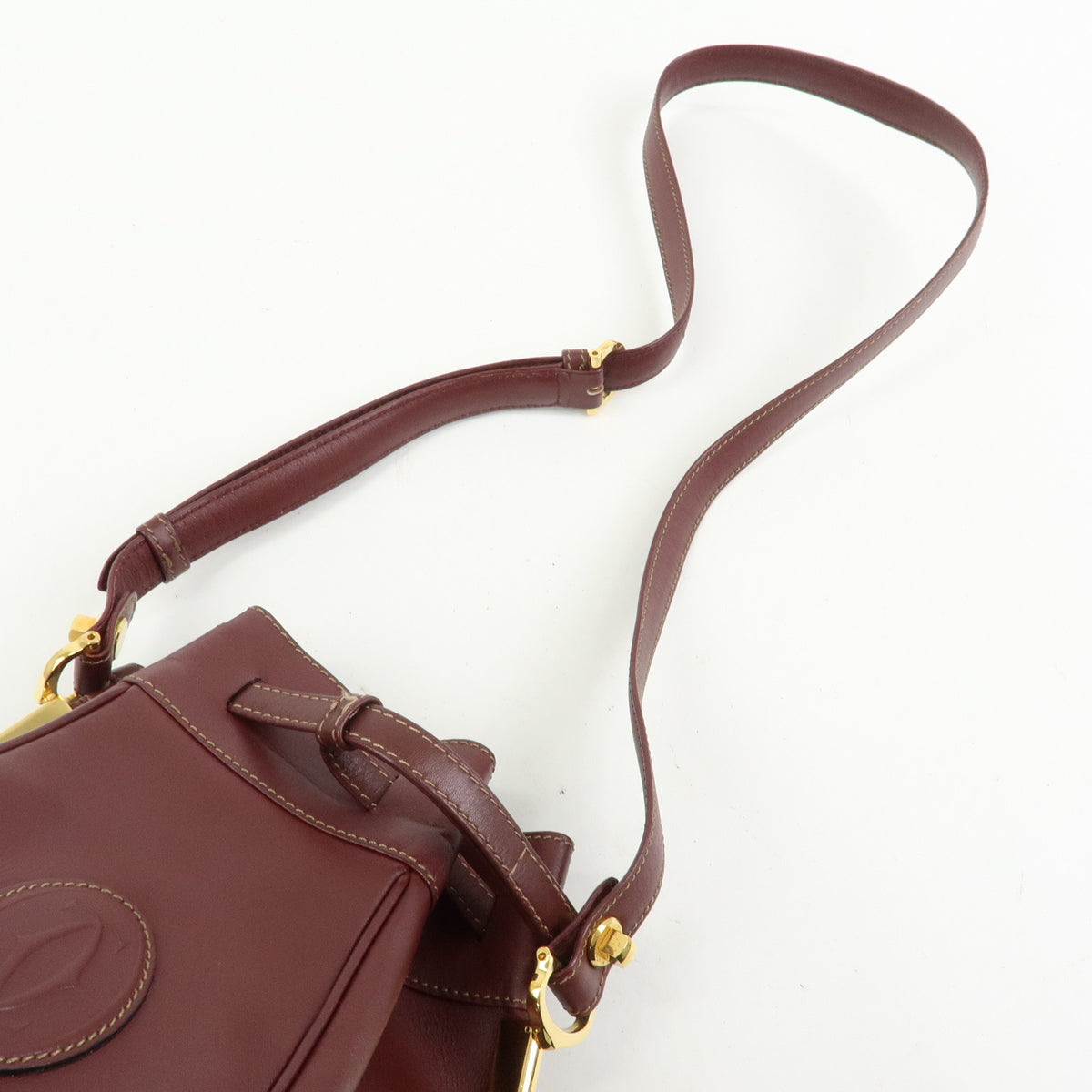 Cartier Must de Cartier Leather Drawstring Mini Shoulder Bag Bordeaux