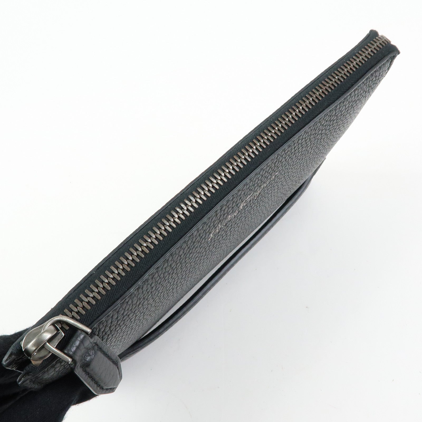 Ferragamo Leather Clutch Bag Flat Pouch Purse Black
