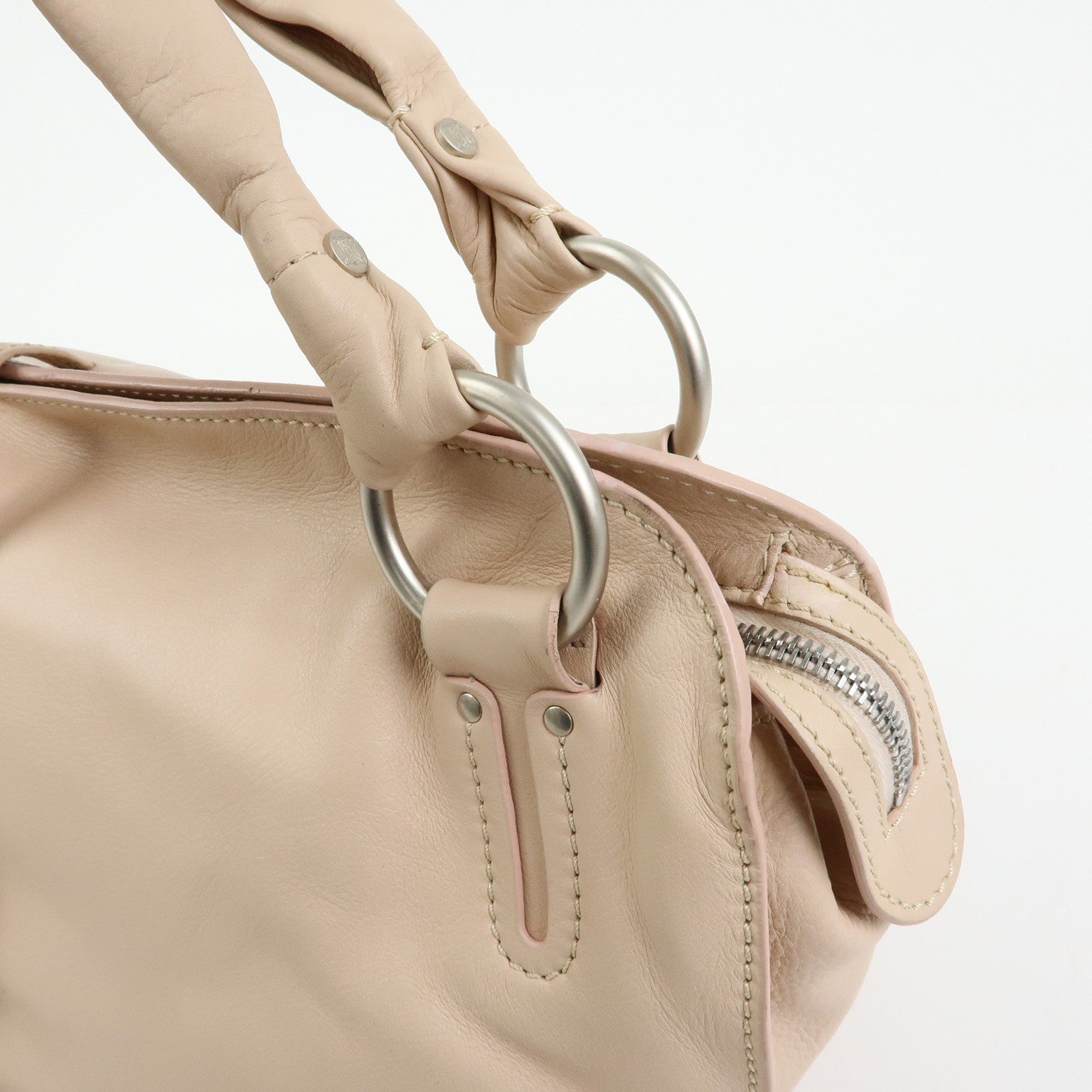 CELINE Bittersweet Leather Shoulder Bag Hand Bag Pink Beige