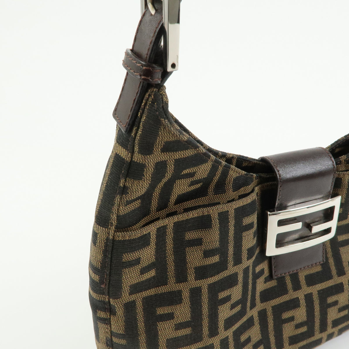 FENDI Zucca Canvas Leather Shoulder Bag Hand Bag Black Brown 26569