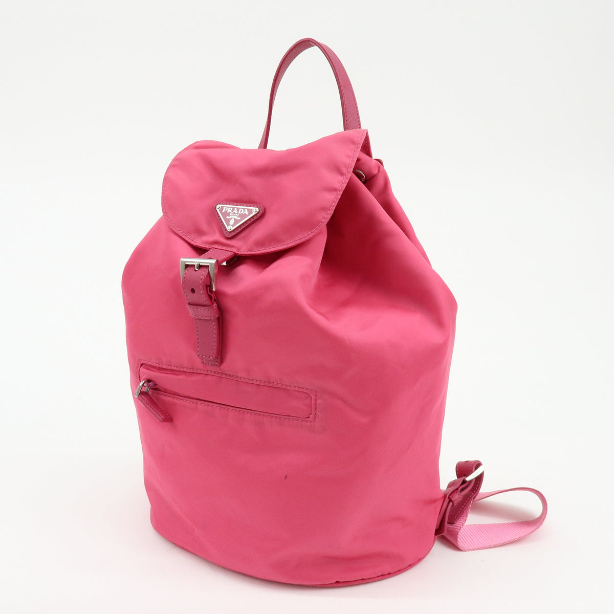 PRADA Triangle Log Nylon Leather Backpack Rucksack Pink BZ0032