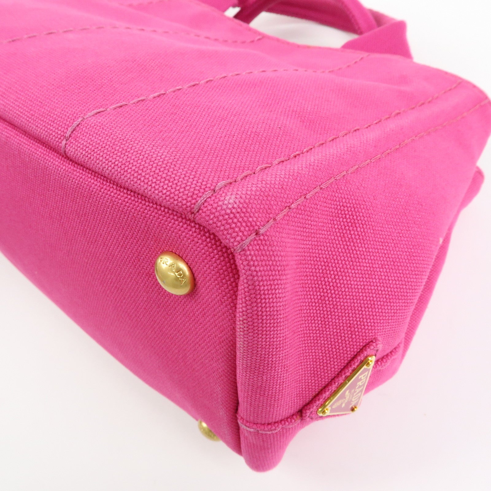 PRADA Triangle Logo Canapa Mini Canvas 2Way Hand Bag Pink B2439G