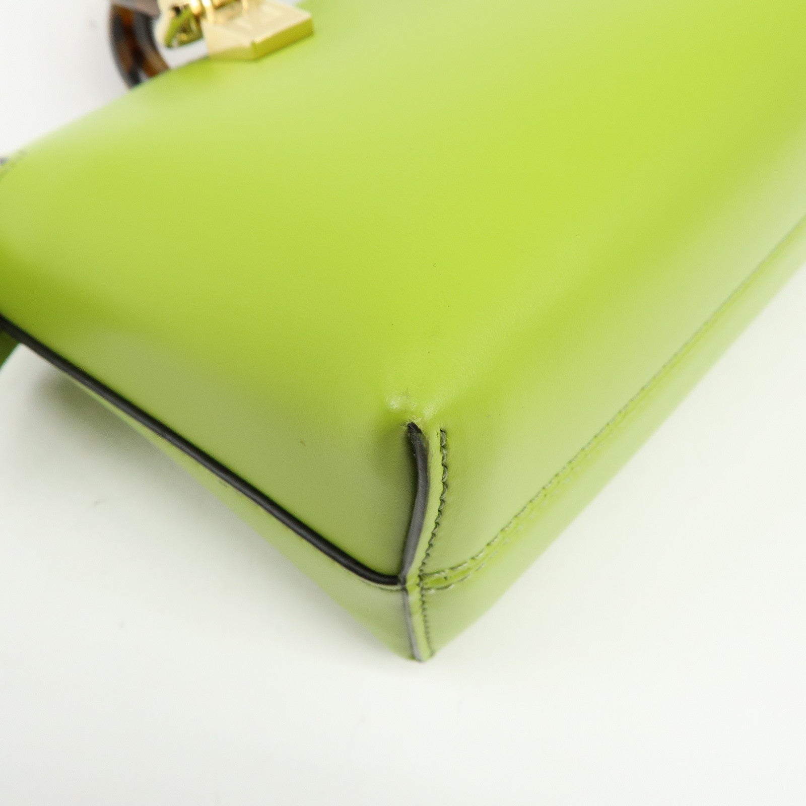 FENDI By the Way Leather 2Way Bag Mini Hand Bag Lime Green 8BS067