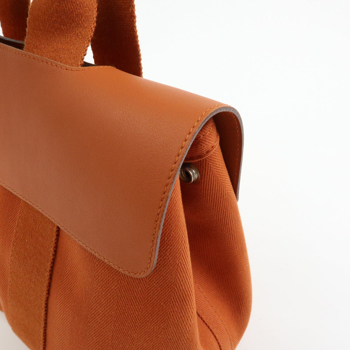 HERMES Valparaiso MM Toile Chevron Leather Tote Bag Hand Bag Orange