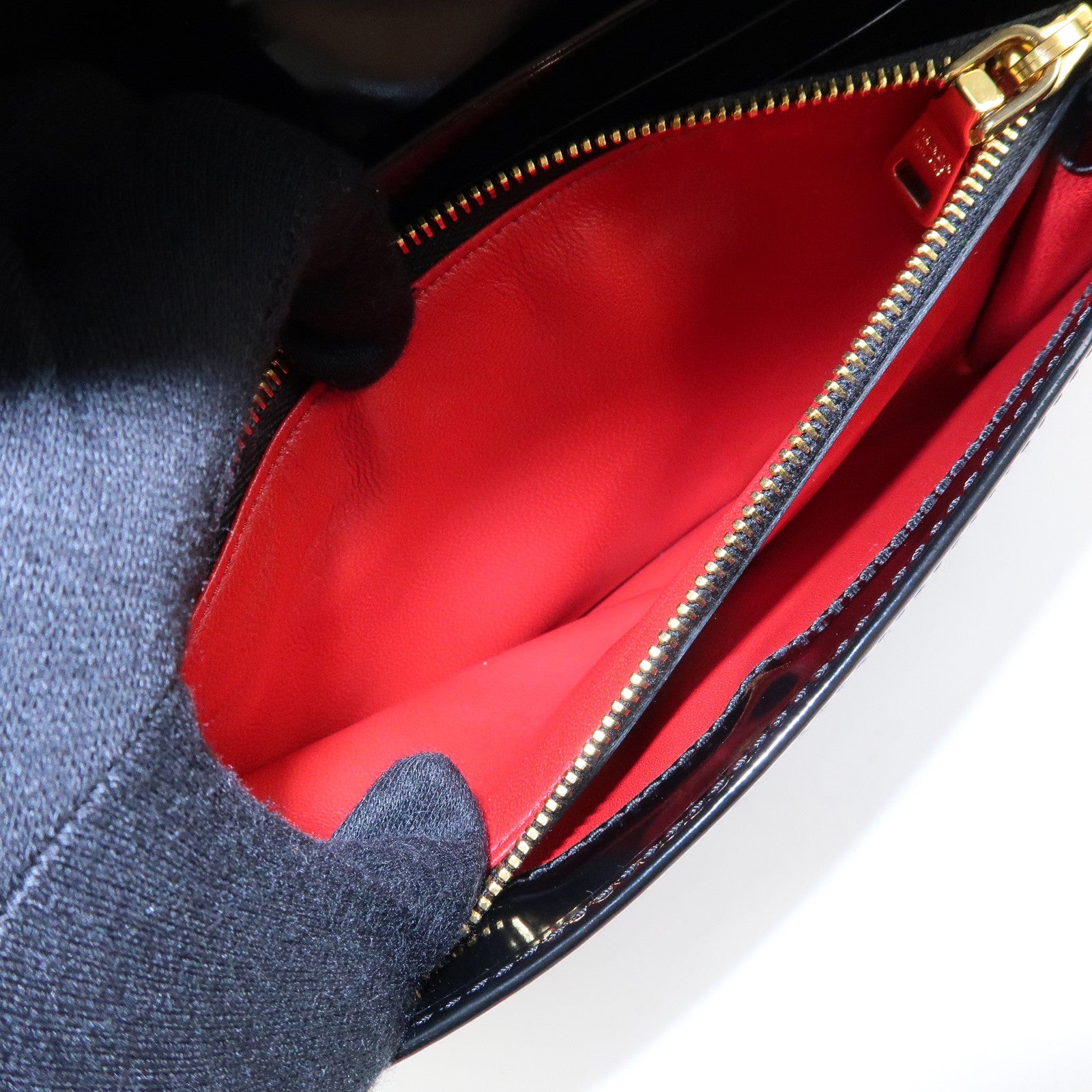 Prada Patent Leather Chain Long Wallet Shoulder Bag Black BT0920