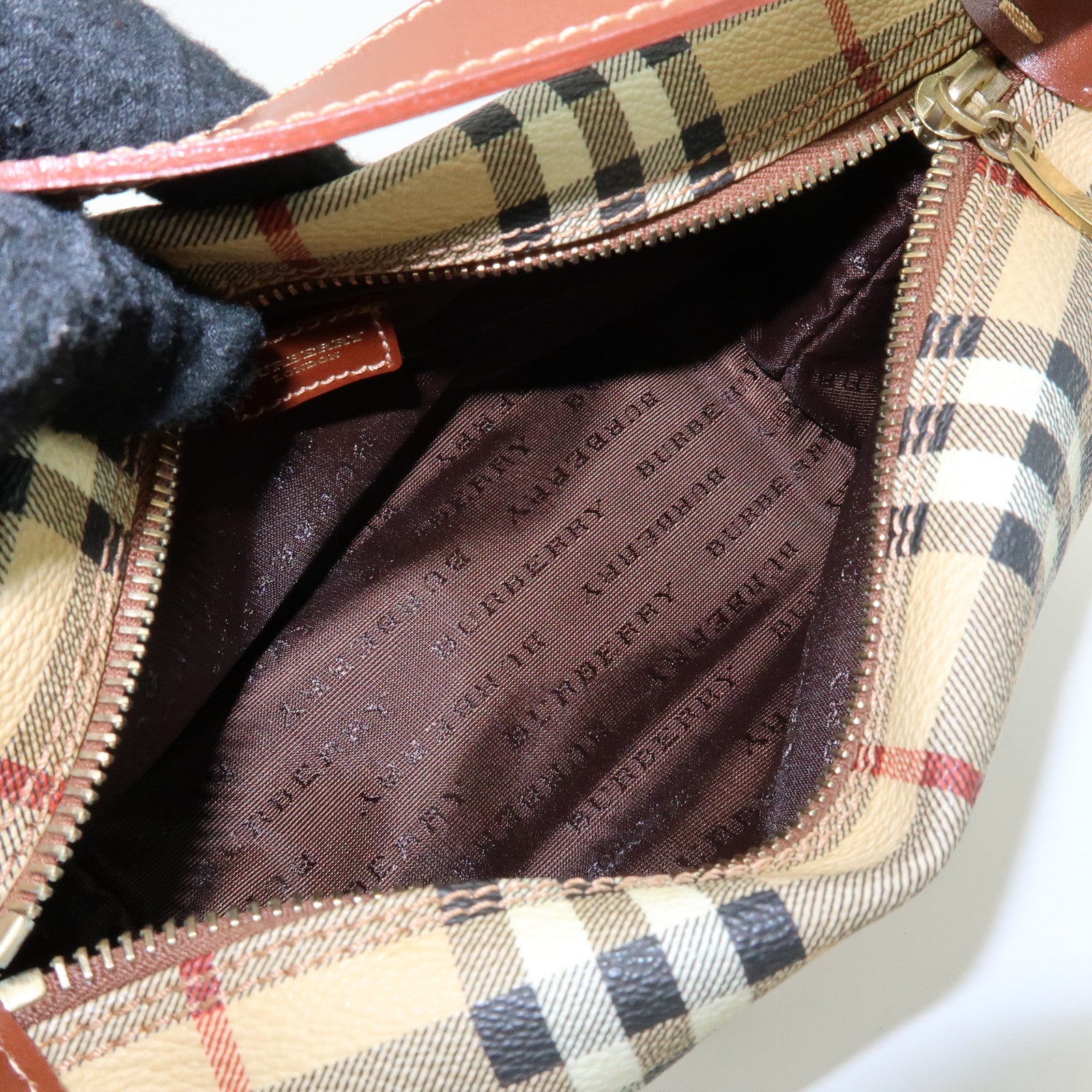 BURBERRY Nova Plaid PVC Leather Hand Bag Pouch Beige
