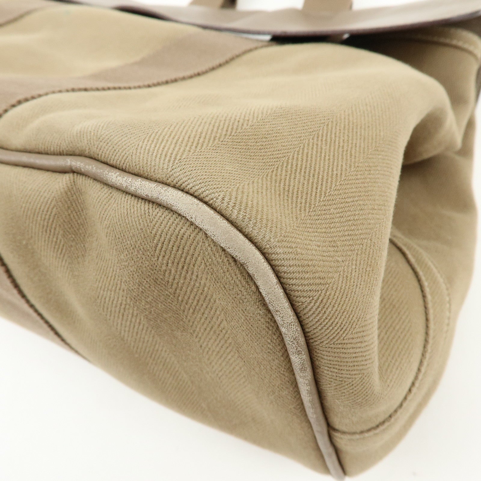 HERMES Valparaiso Toile Chevron Leather MM Hand Tote Bag Beige