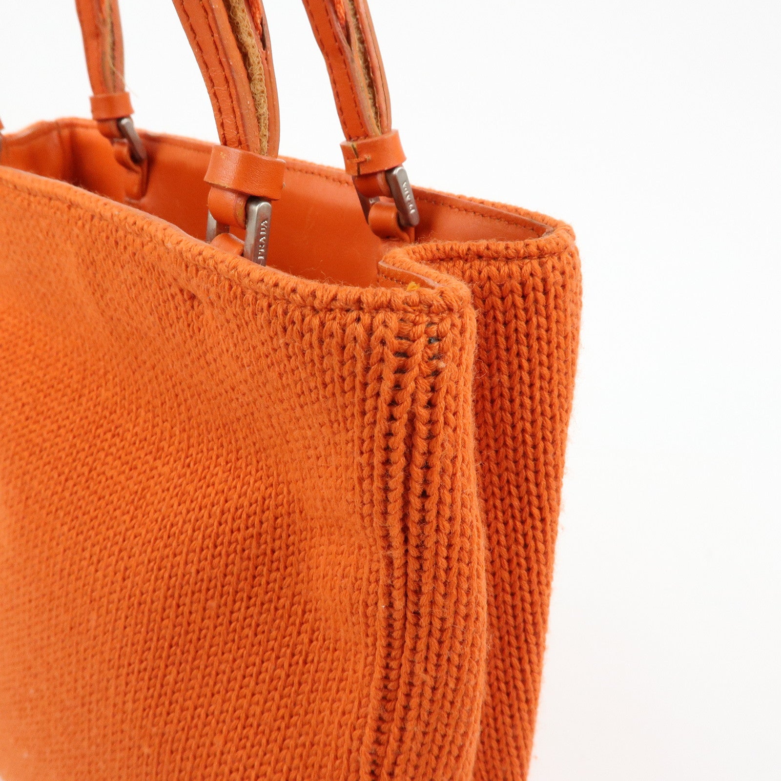 PRADA Triangle Log Wool Leather Hand Bag Shoulder Bag Orange