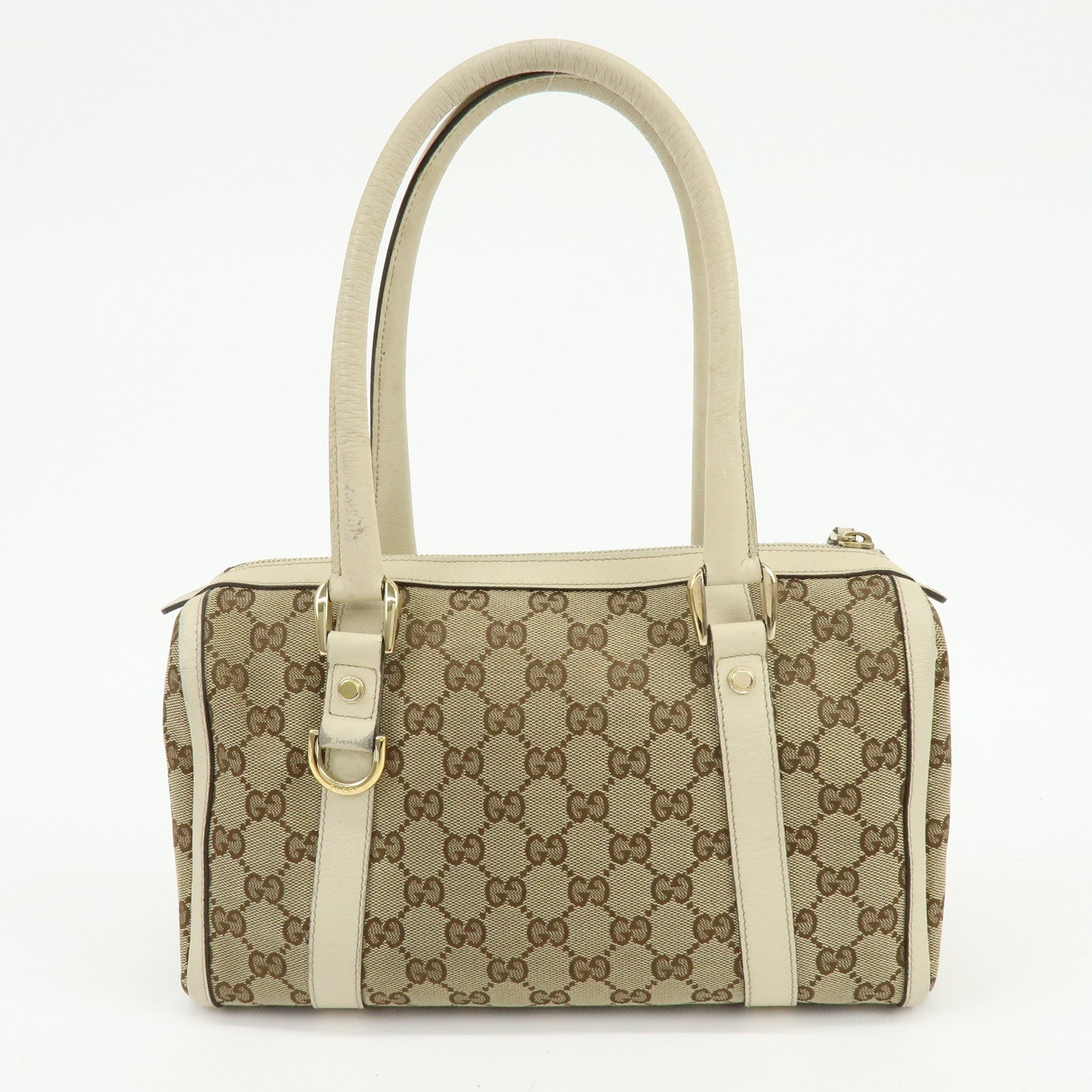 GUCCI Abbey GG Canvas Leather Boston Hand Bag Beige Ivory 130942