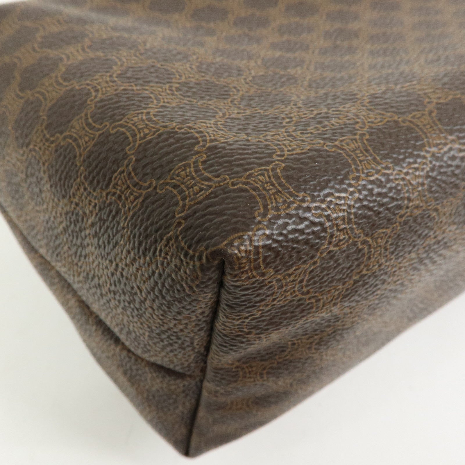 CELINE Macadam PVC Leather Hand Bag Cosmetic Pouch Brown