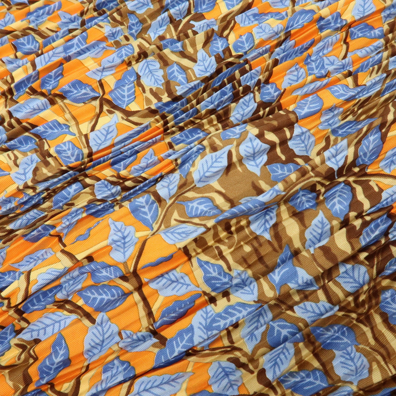 HERMES Pleated Carre Silk 100% Scarf AXIS MUNDI Orange Light Blue