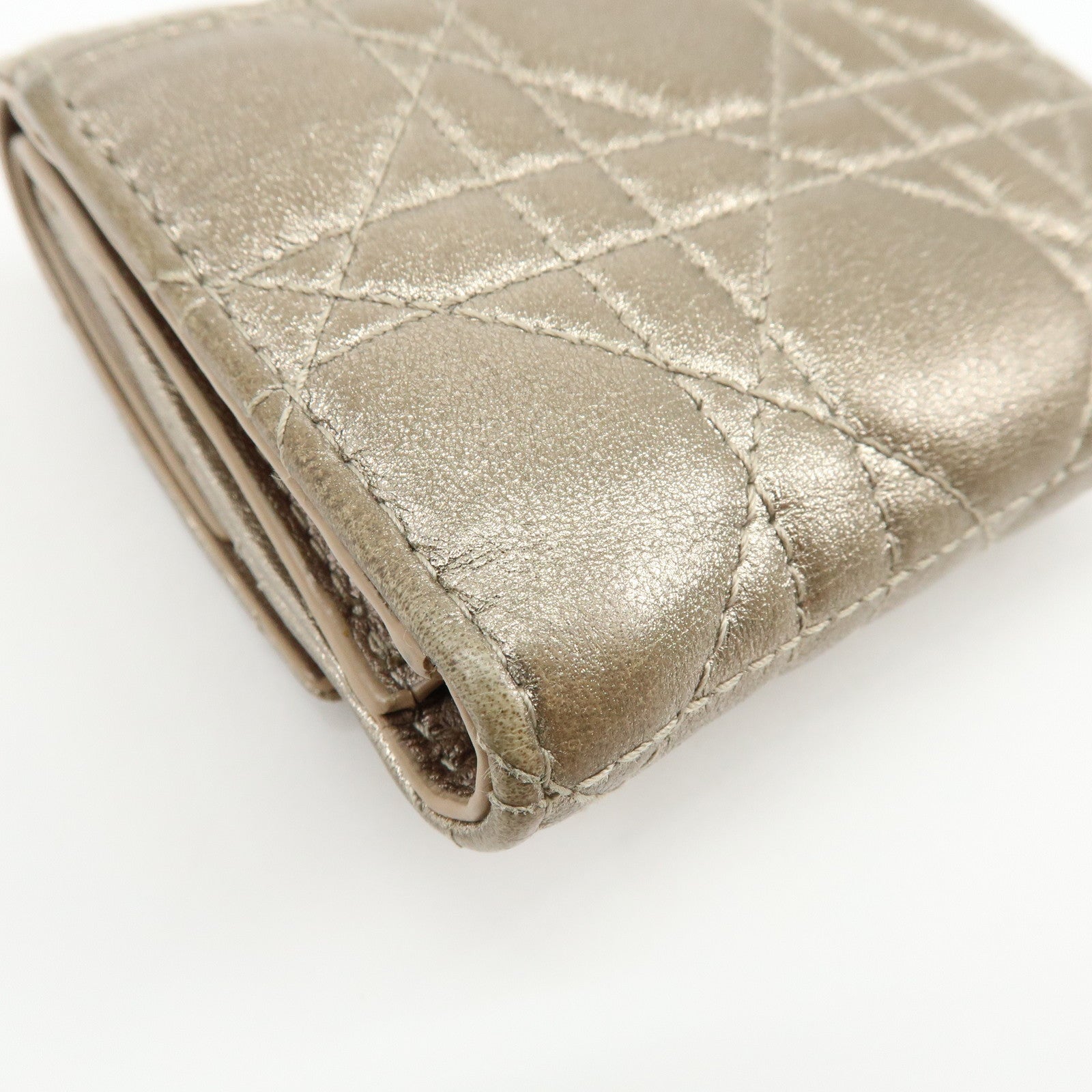 Christian Dior Lady Dior Cannage Leather Lotus Compact Wallet Beige