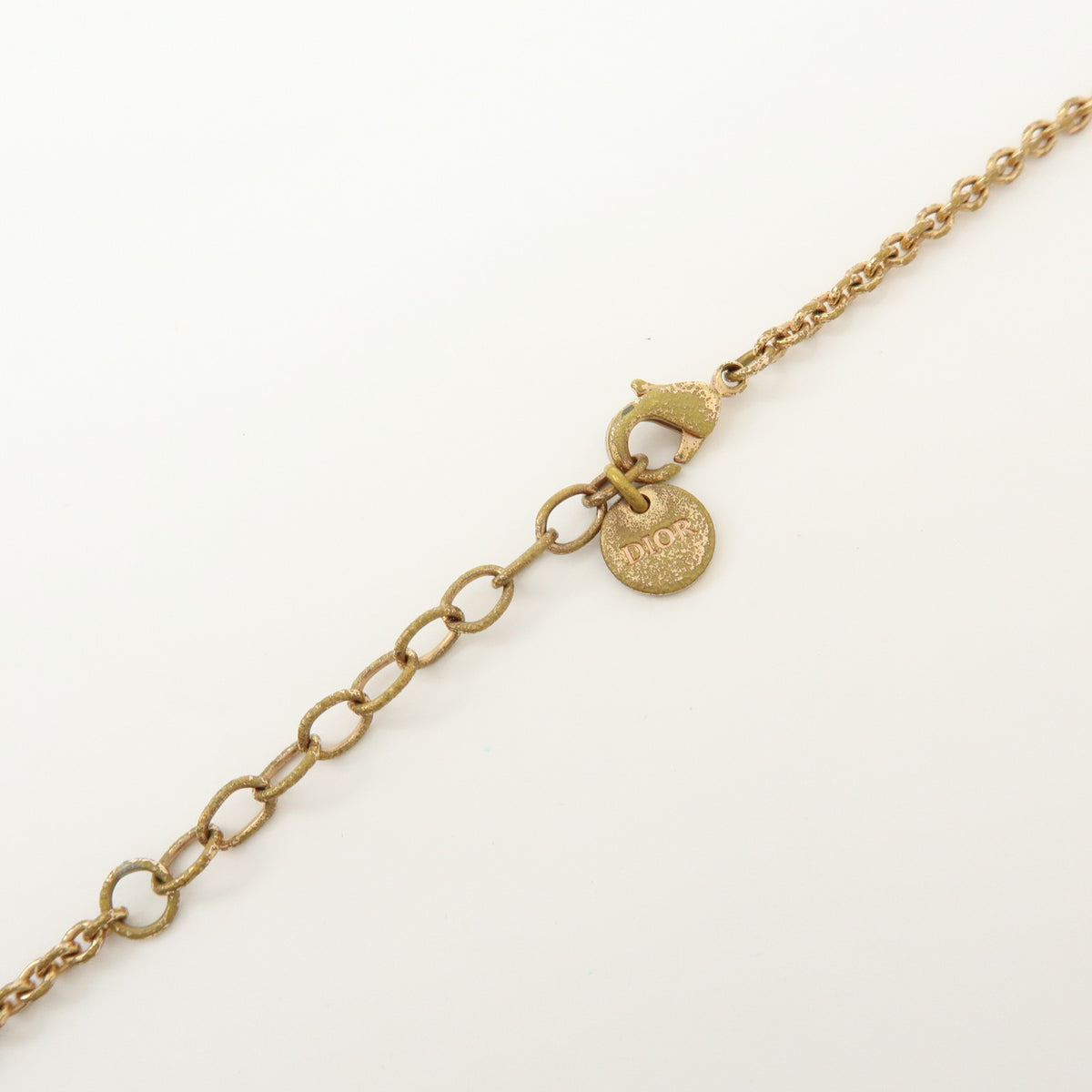 Christian Dior CD Logo Rhinestone Metal Necklace Pink Gold