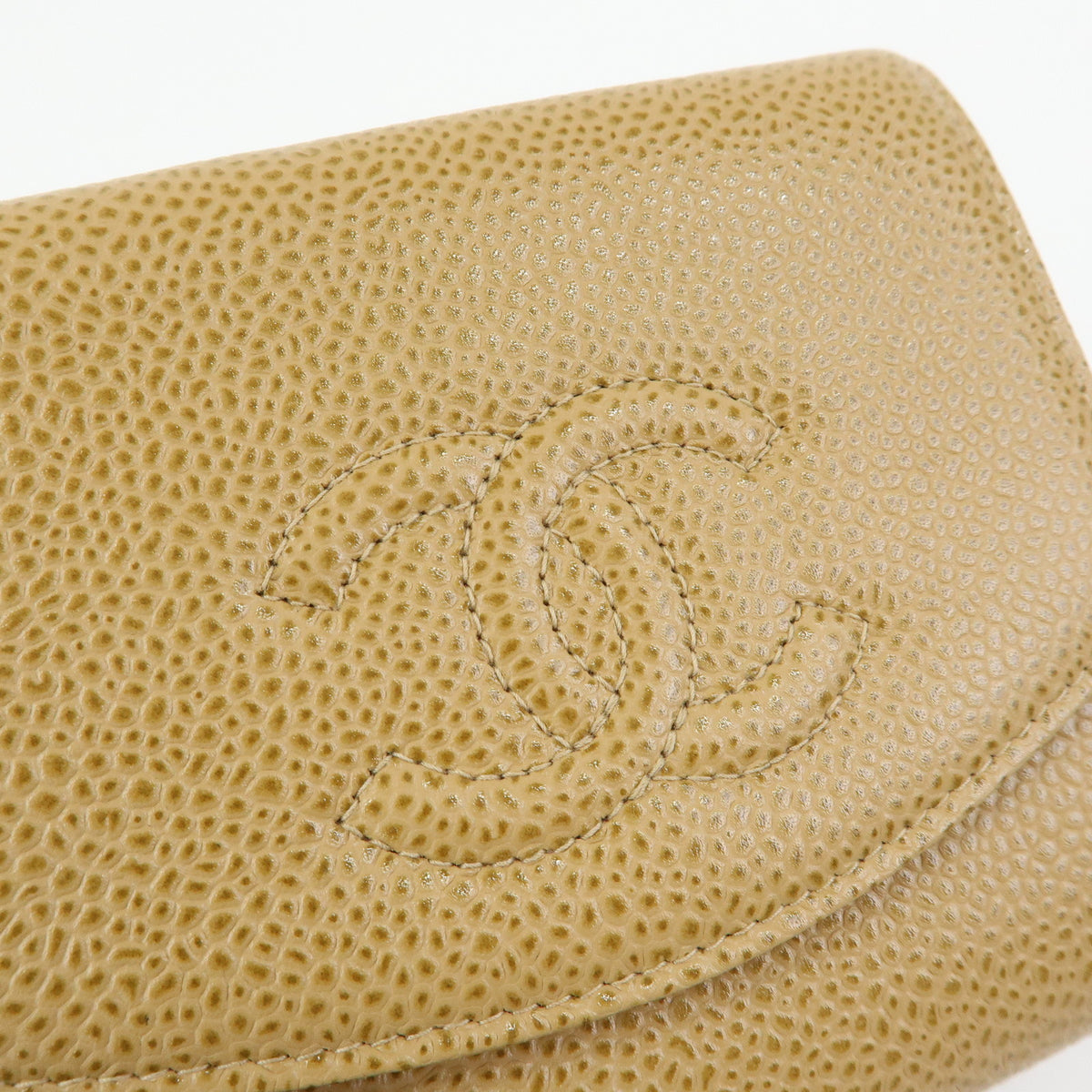 CHANEL COCO Mark Caviarskin W Hook Flap Compact Wallet Beige A13496