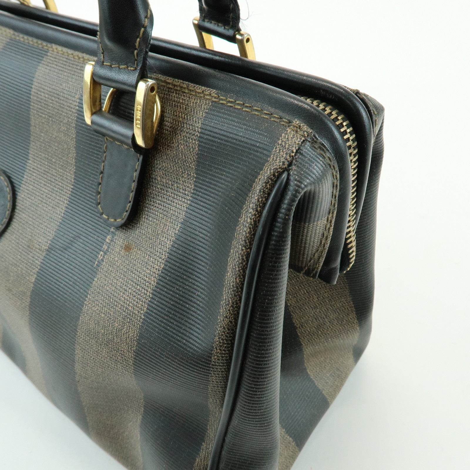 FENDI Pequin PVC Leather 2Way Bag Boston Bag Brown 259022