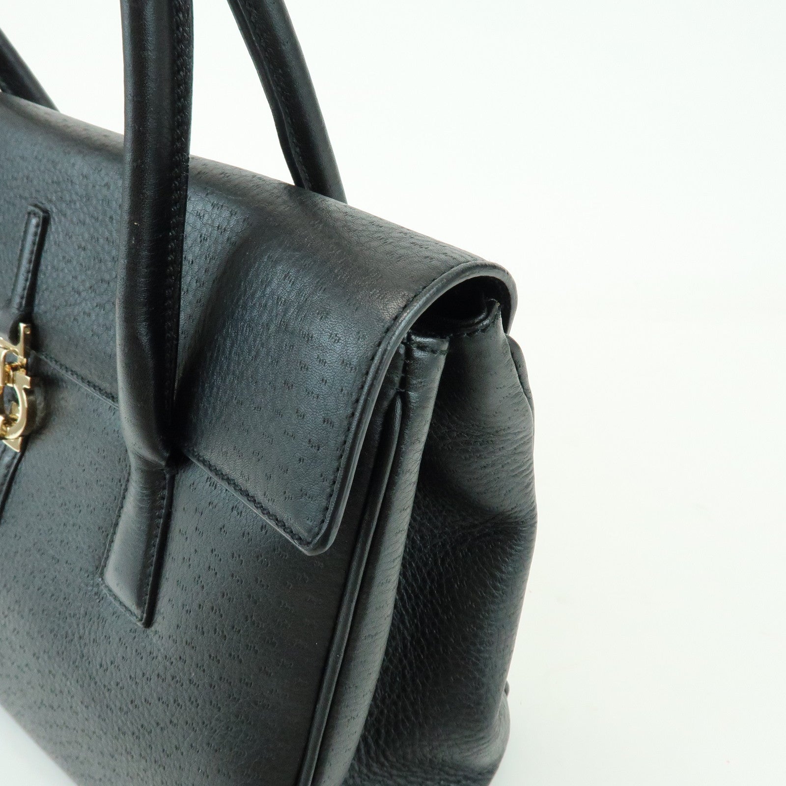 Ferragamo Gancini Leather Hand Bag Shoulder Bag Black