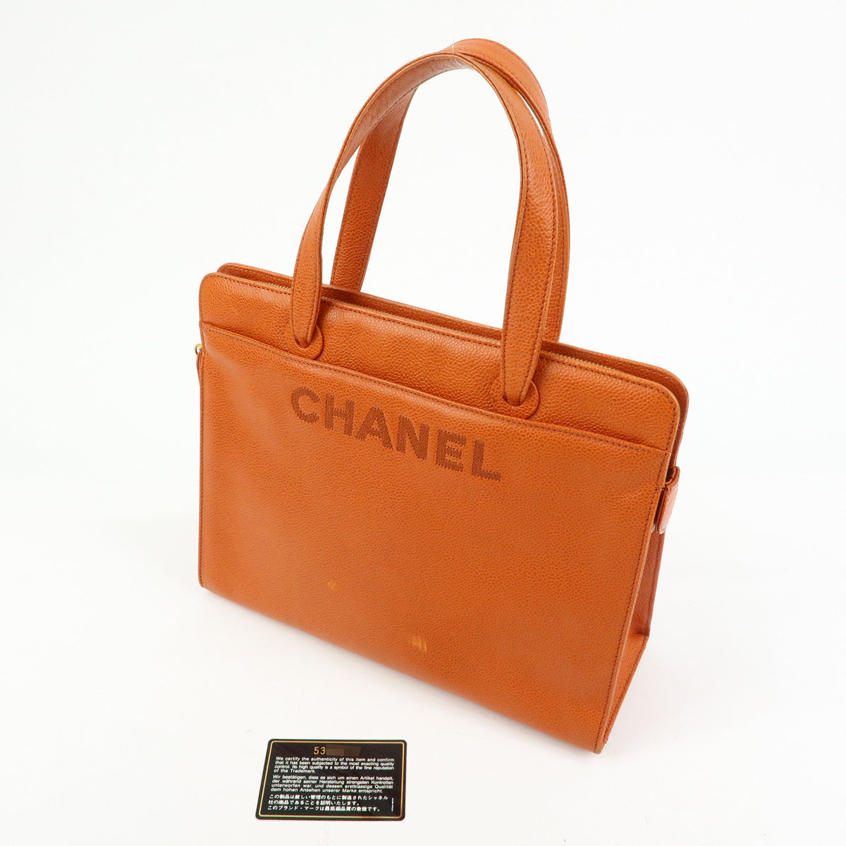 CHANEL Caviarskin Tote Bag Hand Bag Orange