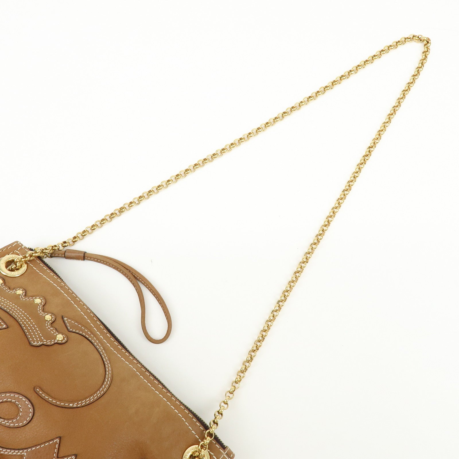 LOEWE Leather Crown Motif Chain Shoulder Bag Crossbody Bag Brown
