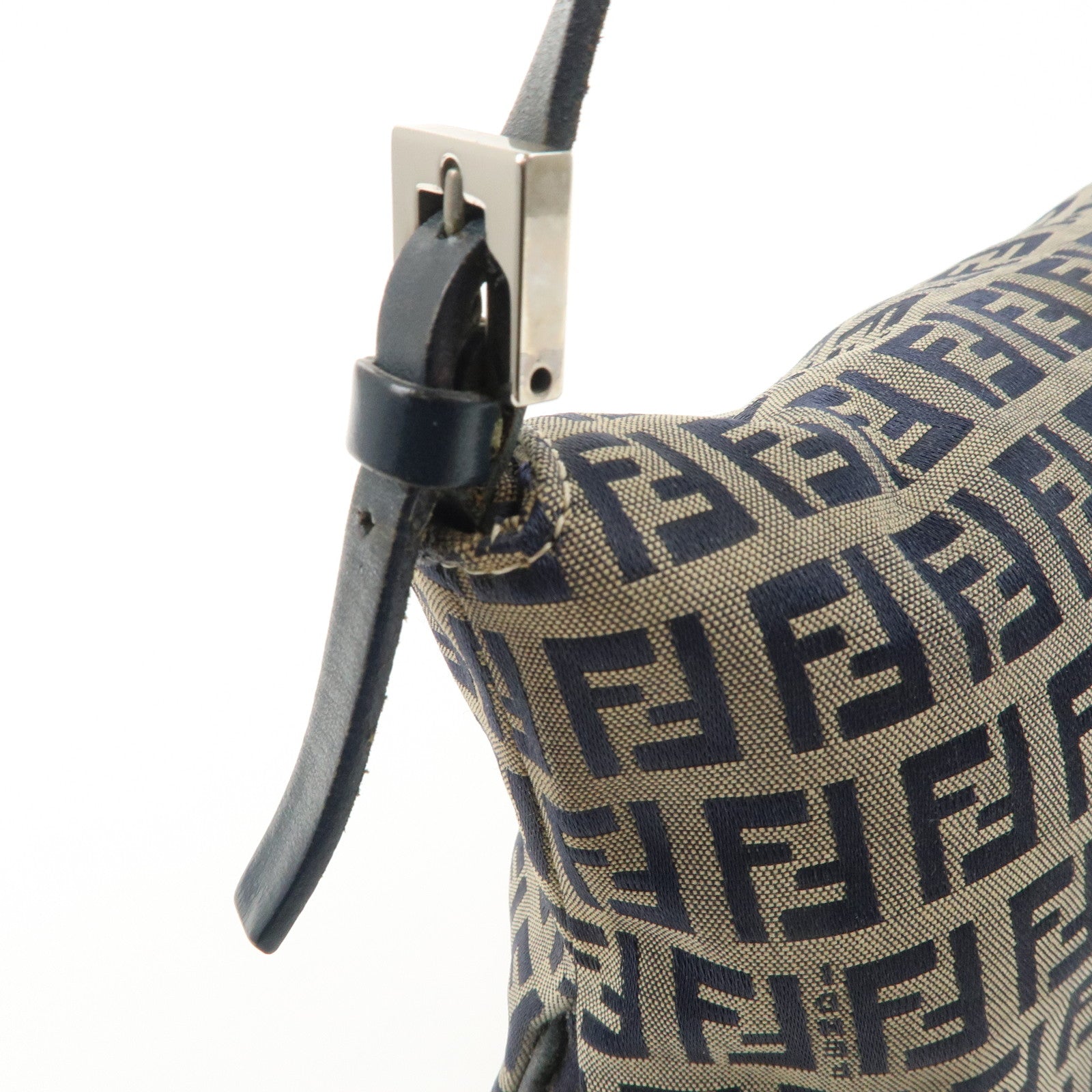 FENDI Zucchino Canvas Leather Shoulder Bag Hand Bag Grey Navy 26796 Used