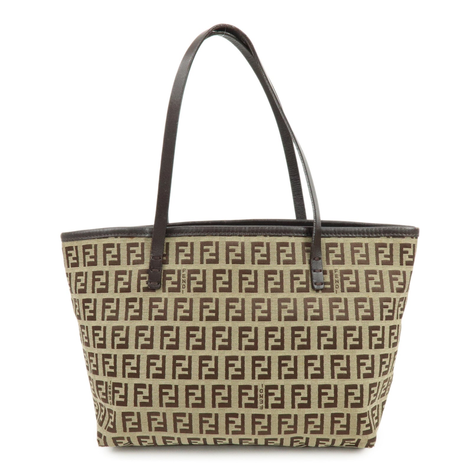 FENDI Zucchino Canvas Leather Tote Bag Hand Bag Shoulder Bag Brown