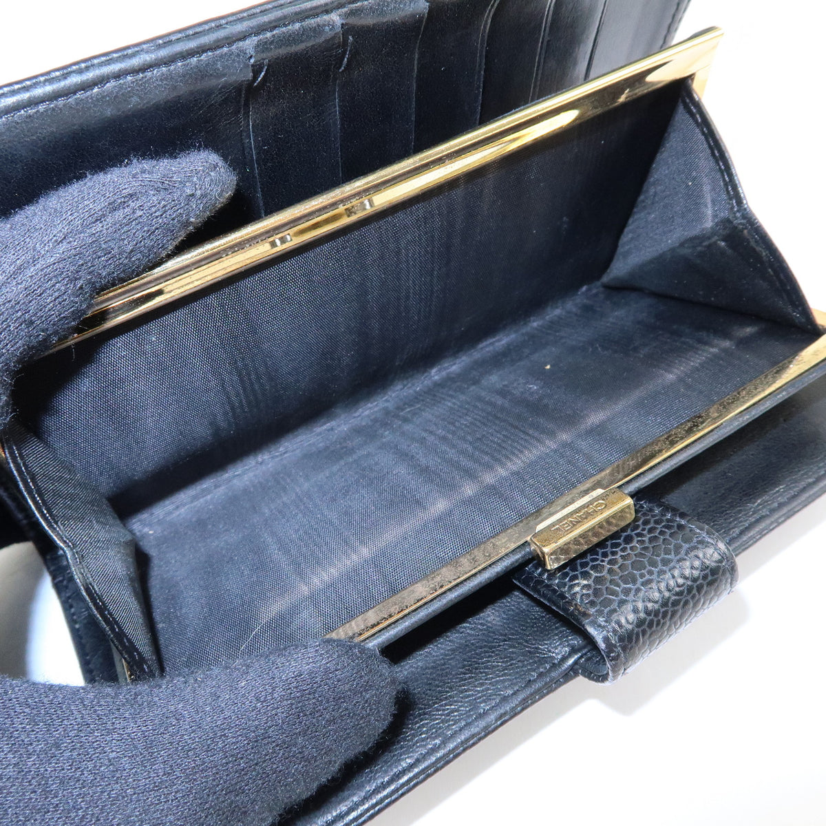 CHANEL COCO Mark Caviarskin Bi-fold Long Wallet  Black A82281