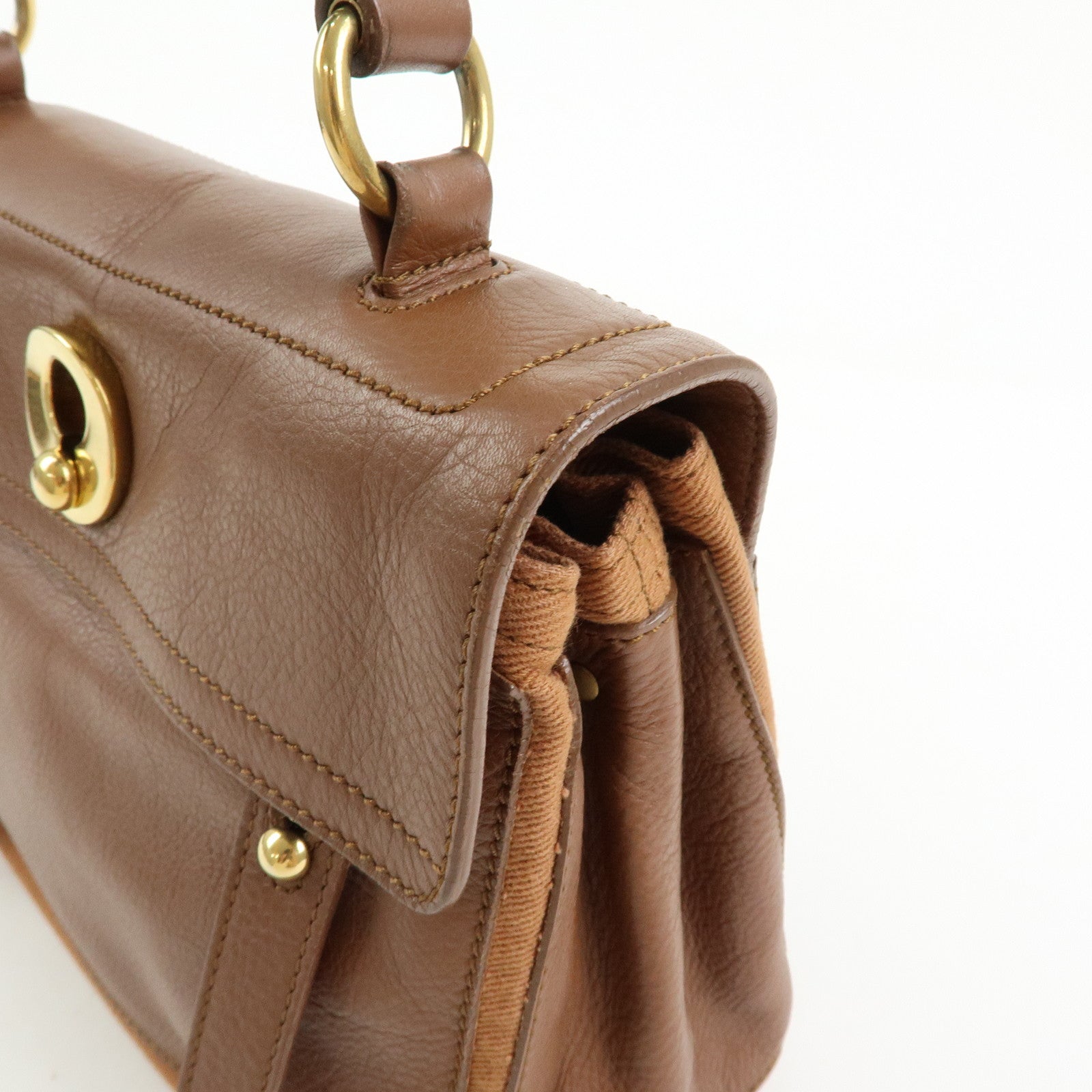 SAINT LAURENT PARIS Muse Two Leather Hand Bag Brown 289278