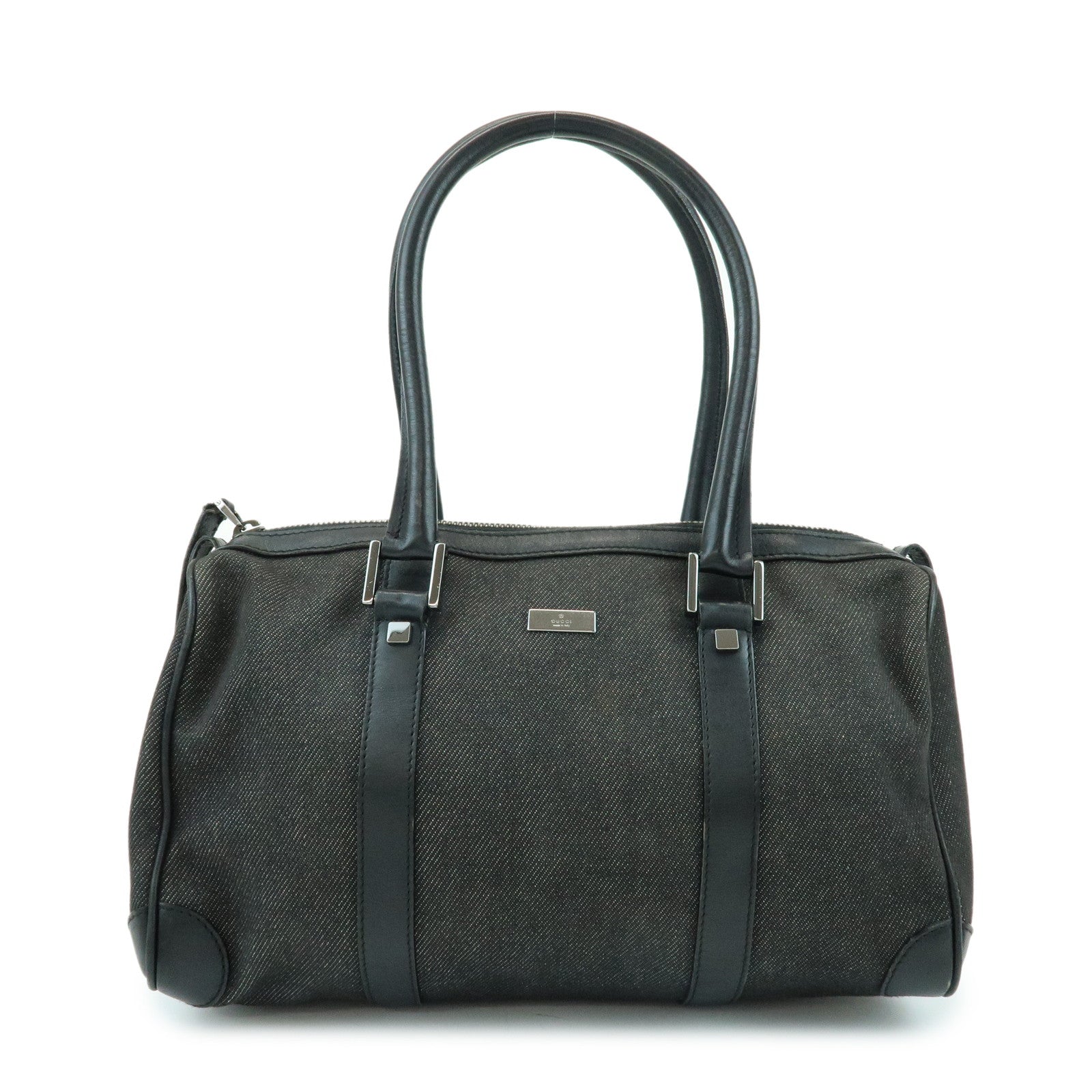 GUCCI Canvas Leather Boston Bag Hand Bag Black Dark Grey 30458
