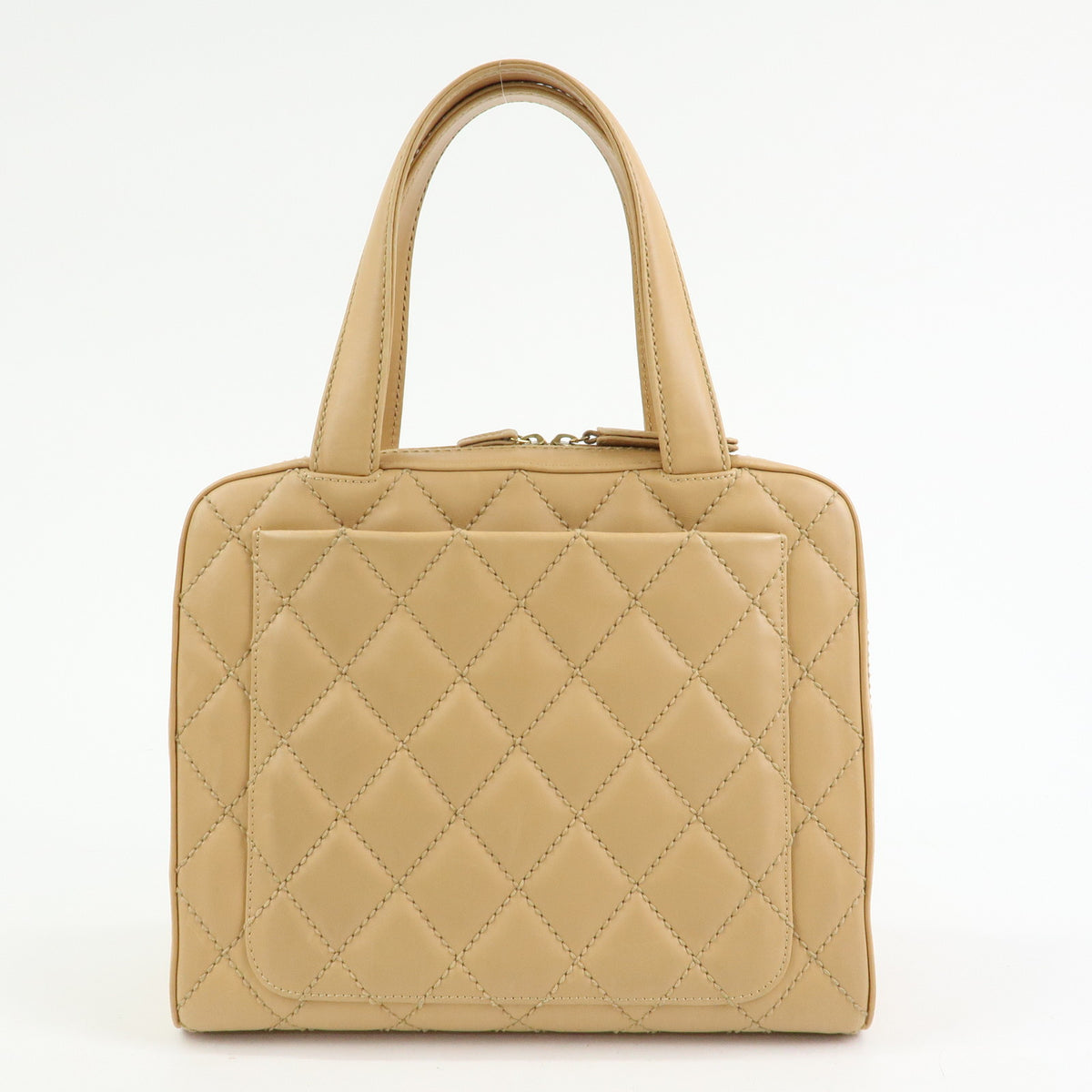 CHANEL Wild Stitch COCO Mark Leather Hand Bag Tote Bag Beige A14693